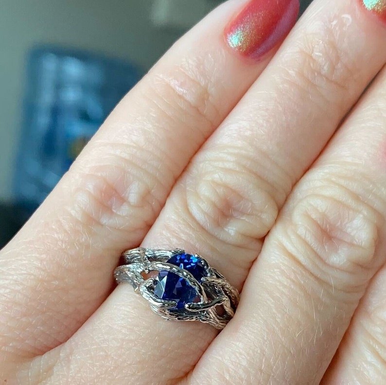 Blue Sapphire Branch Style Ring - DV Jewelry Designs