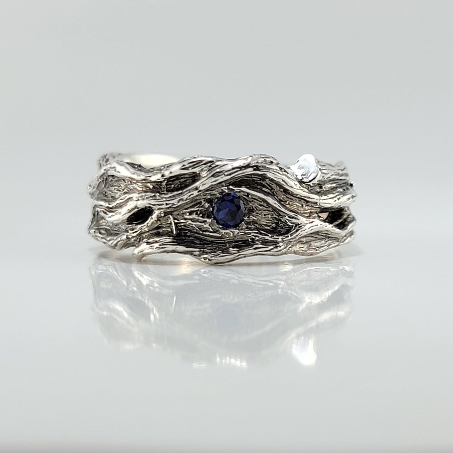 Driftwood Style Blue Sapphire Wedding Band - DV Jewelry Designs