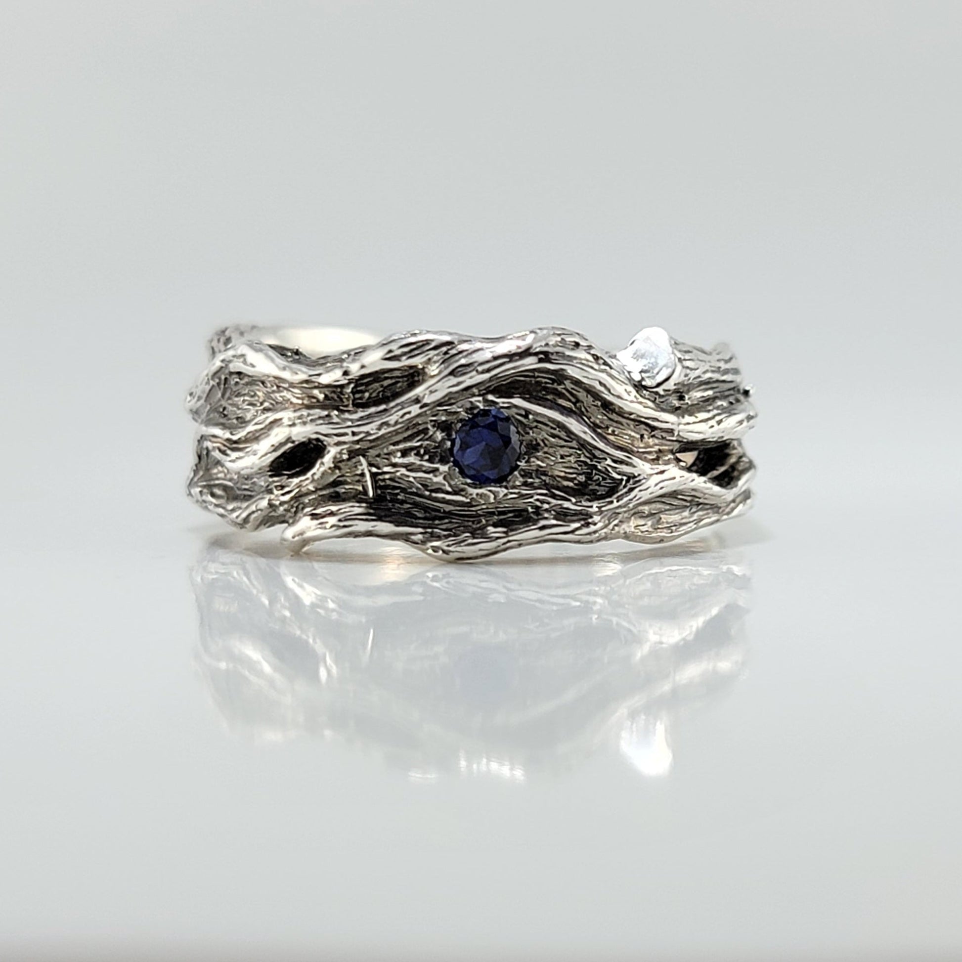 Driftwood Style Blue Sapphire Wedding Band - DV Jewelry Designs