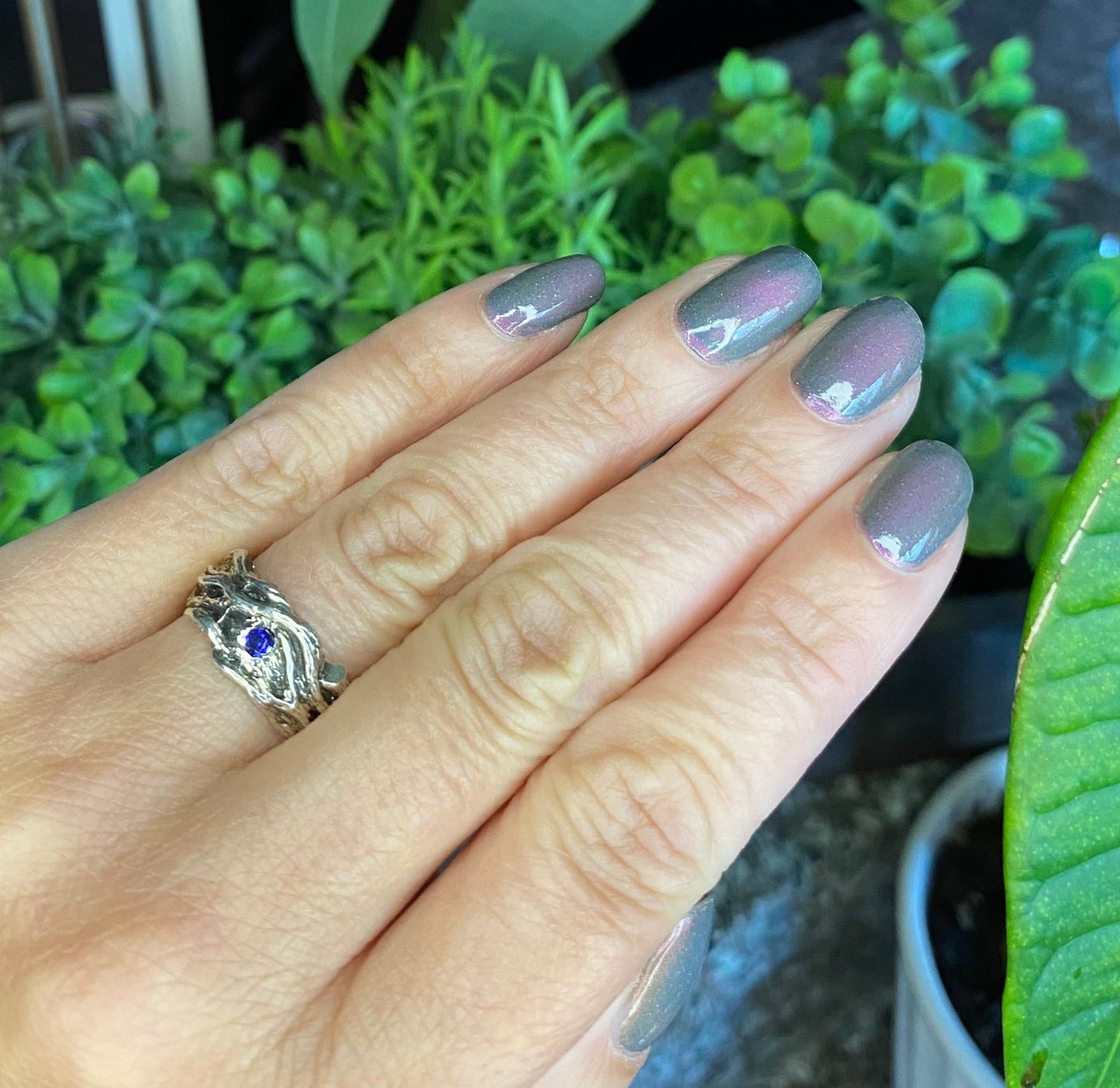Driftwood Style Blue Sapphire Wedding Band - DV Jewelry Designs