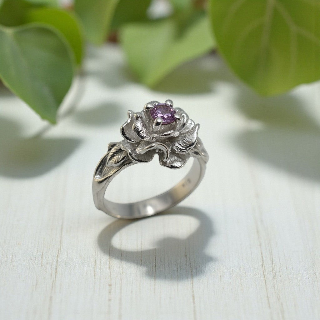 Pink Sapphire Rose Ring in Sterling Silver - DV Jewelry Designs #