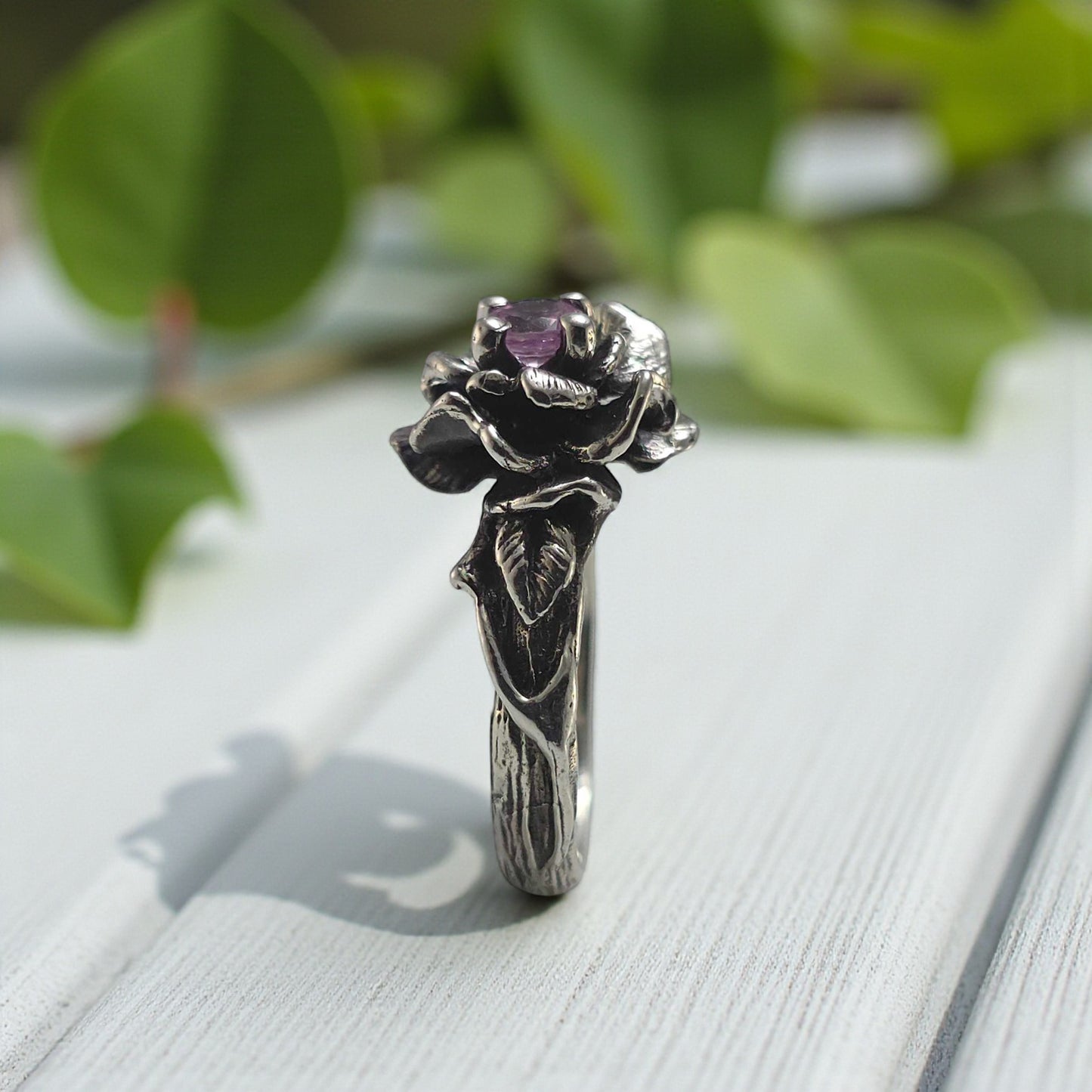Pink Sapphire Rose Ring in Sterling Silver - DV Jewelry Designs #