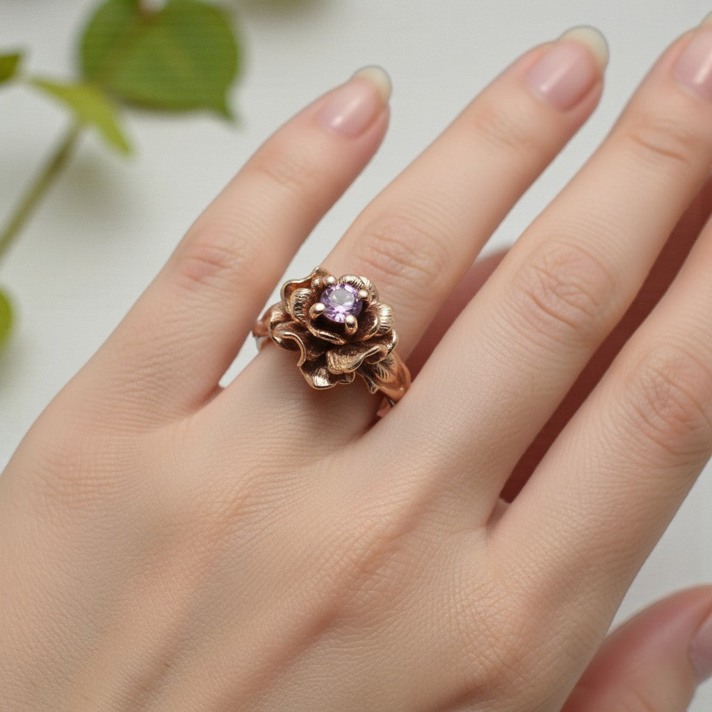 Pink Sapphire Rose Ring in Solid Gold - DV Jewelry Designs #