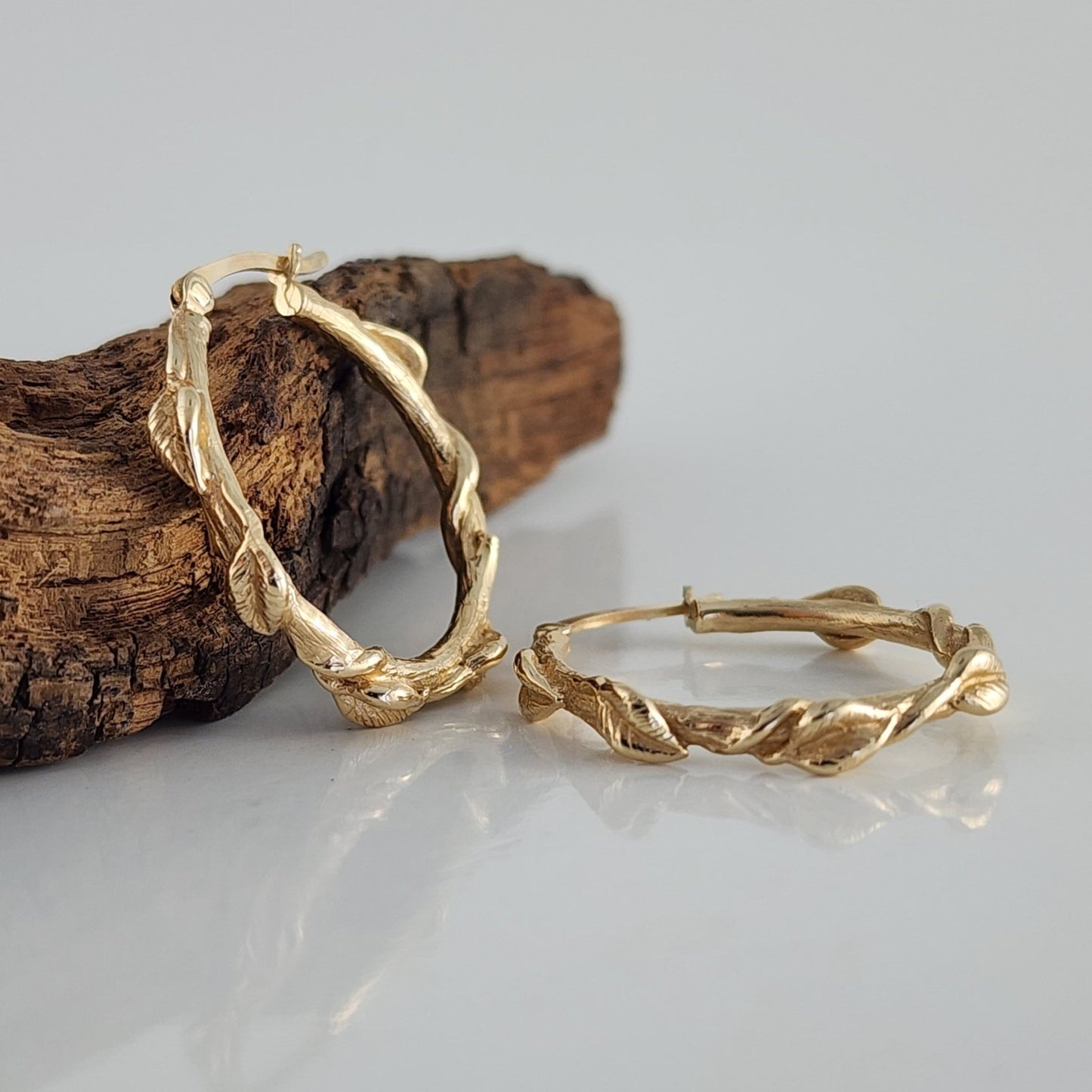 Gold Leaf & Twig Hoop Earrings - DV Jewelry Designs