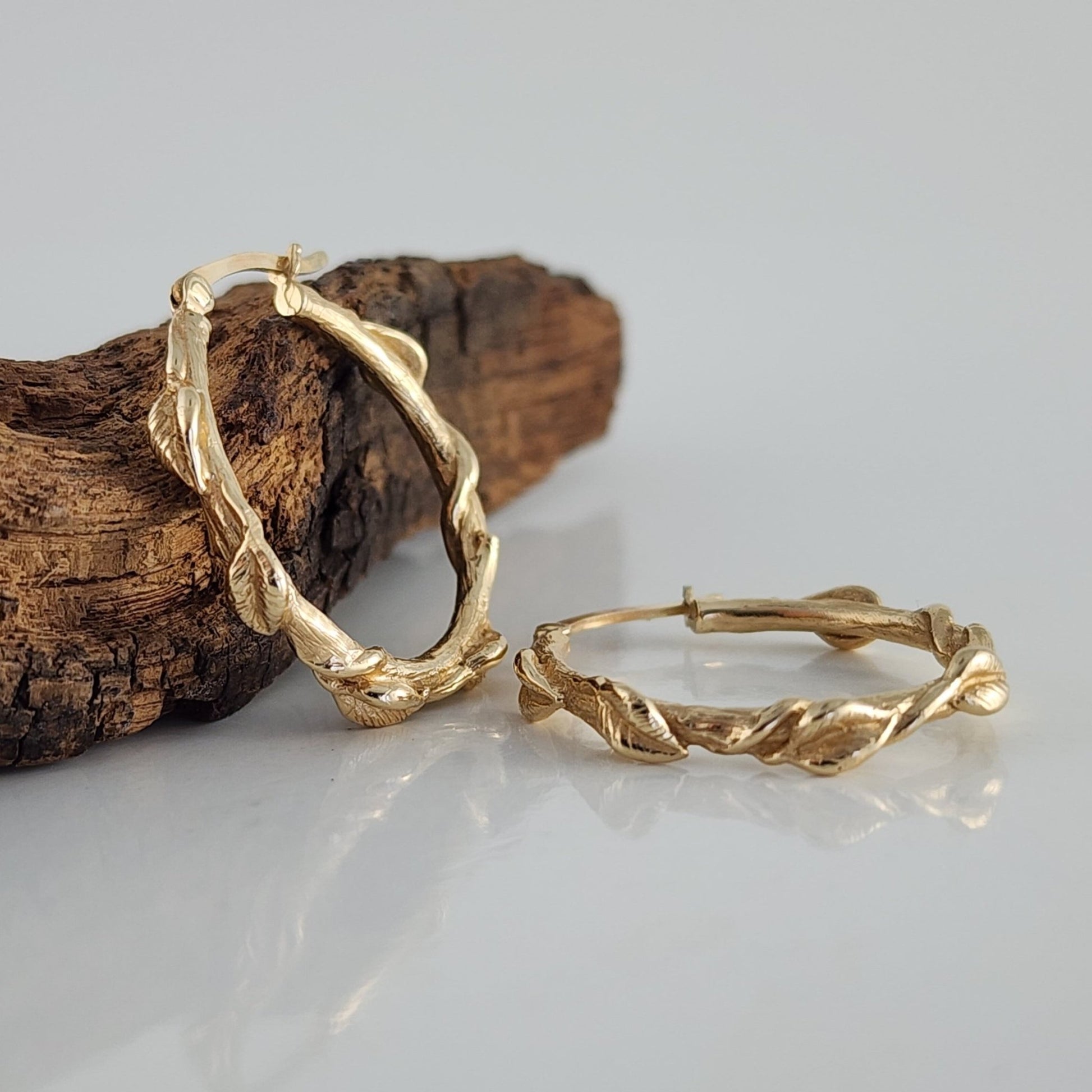 Gold Leaf & Twig Hoop Earrings - DV Jewelry Designs