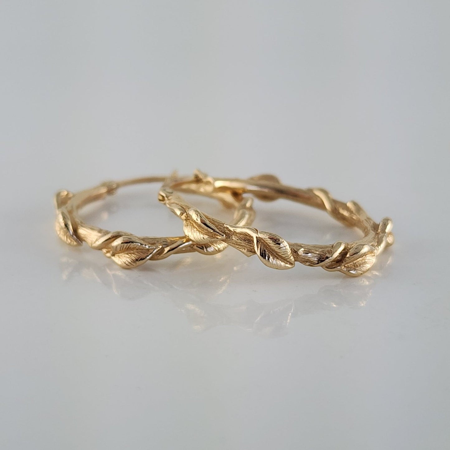 Gold Leaf & Twig Hoop Earrings - DV Jewelry Designs