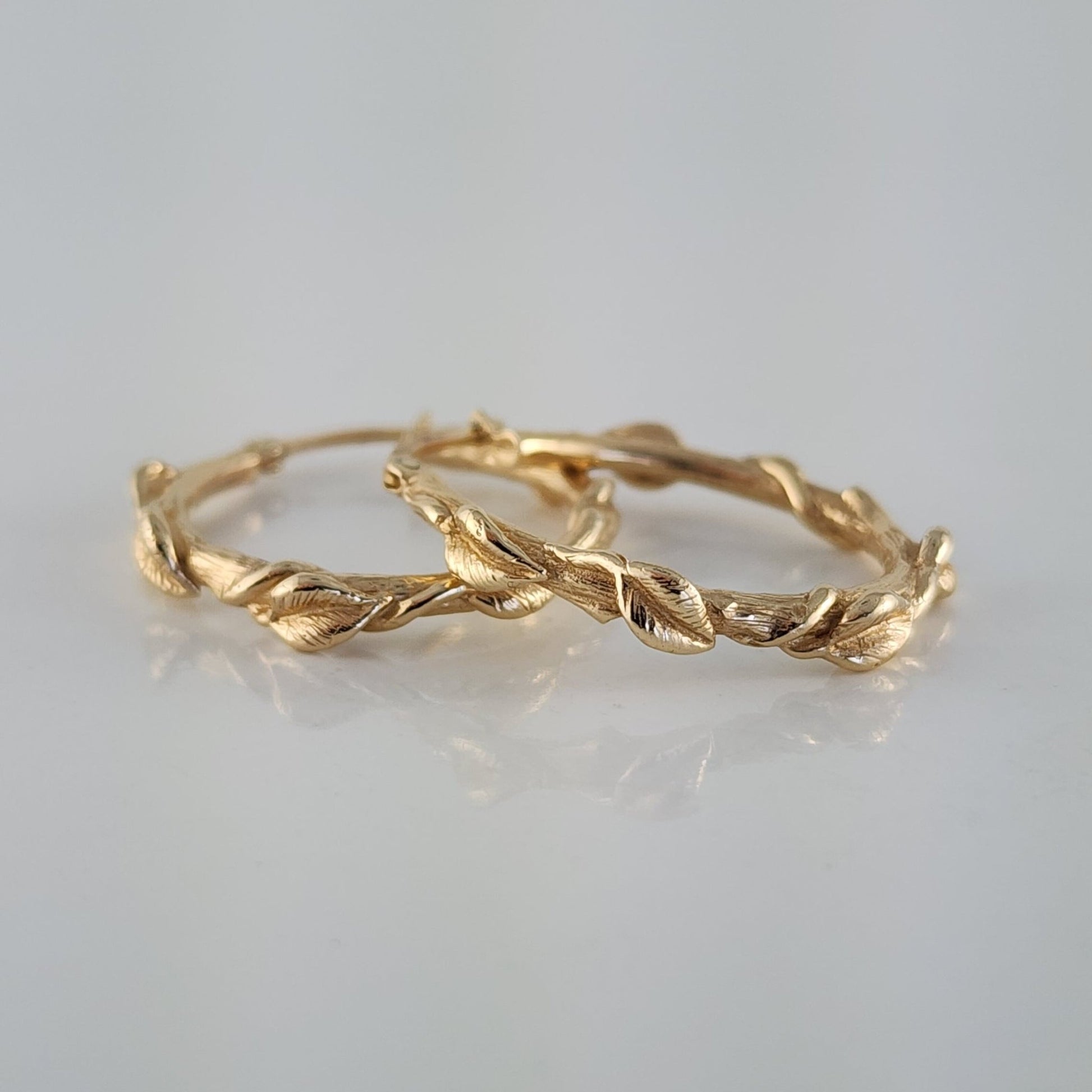 Gold Leaf & Twig Hoop Earrings - DV Jewelry Designs