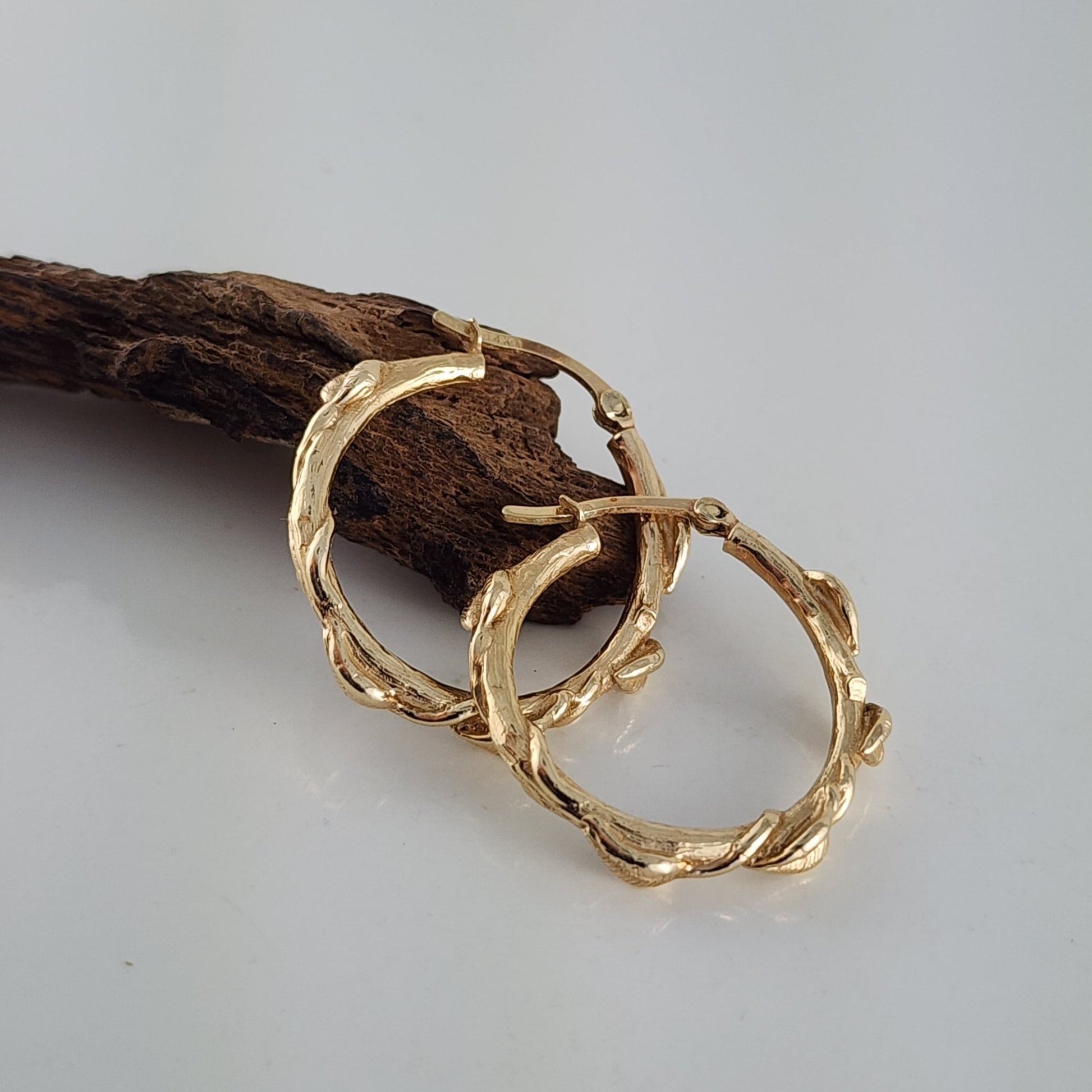 Gold Leaf & Twig Hoop Earrings - DV Jewelry Designs