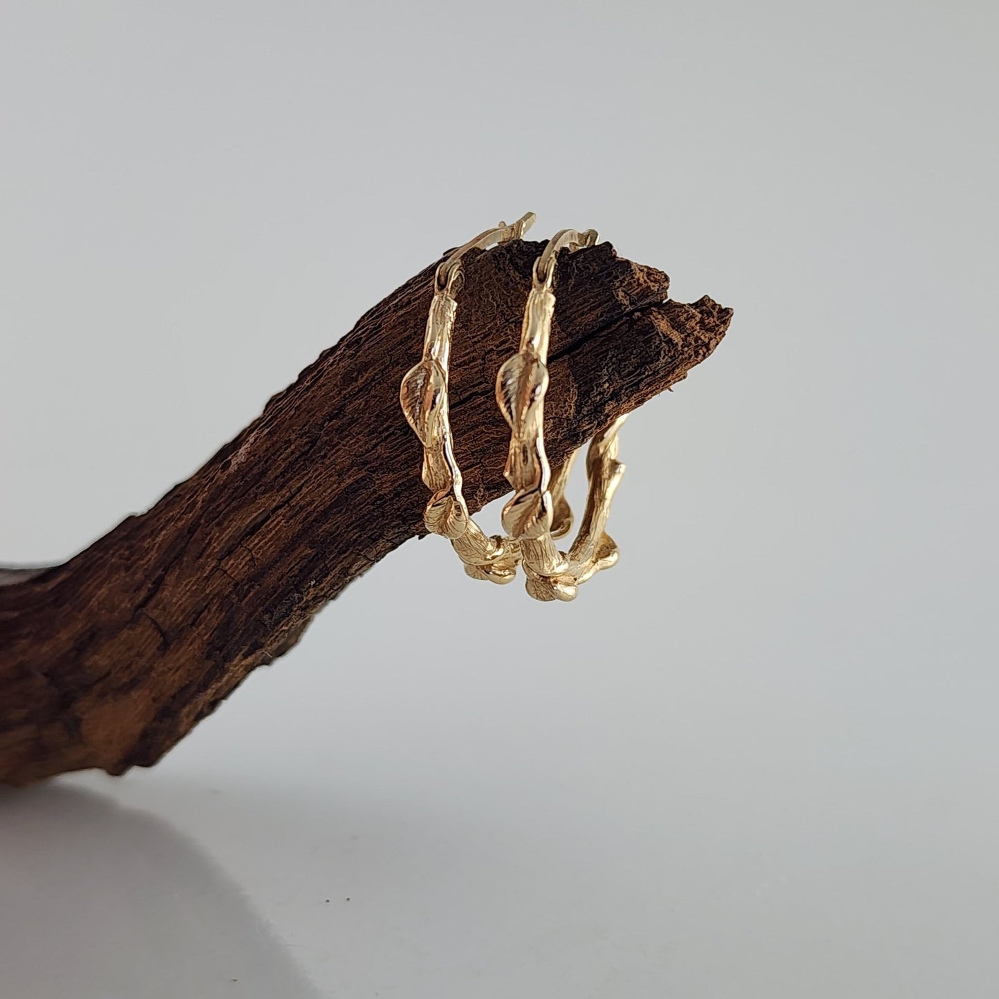 Gold Leaf & Twig Hoop Earrings - DV Jewelry Designs