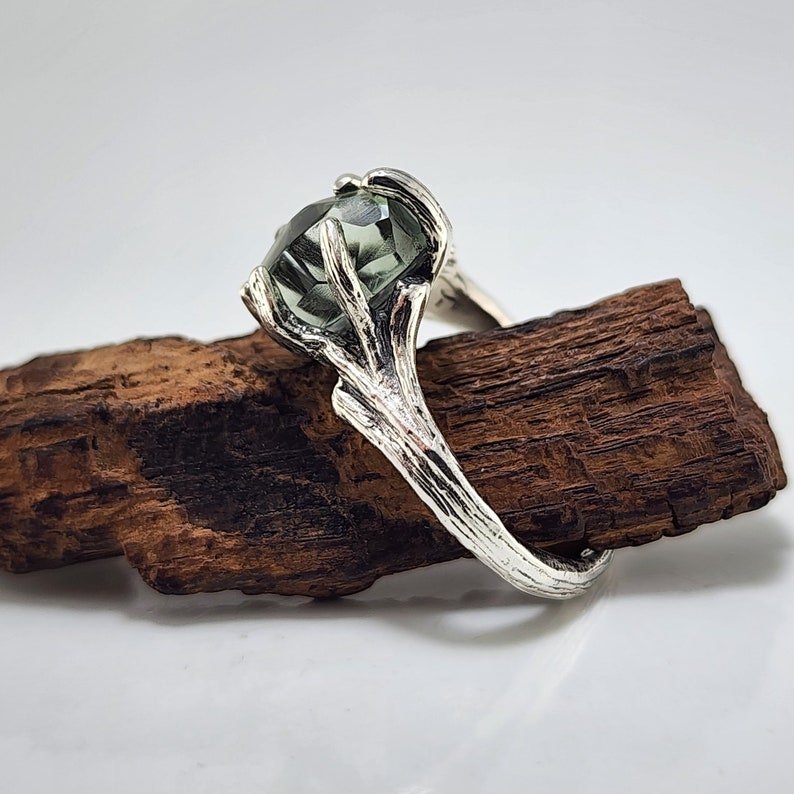 Green Amethyst Sterling Silver Engagement Ring Set - DV Jewelry Designs