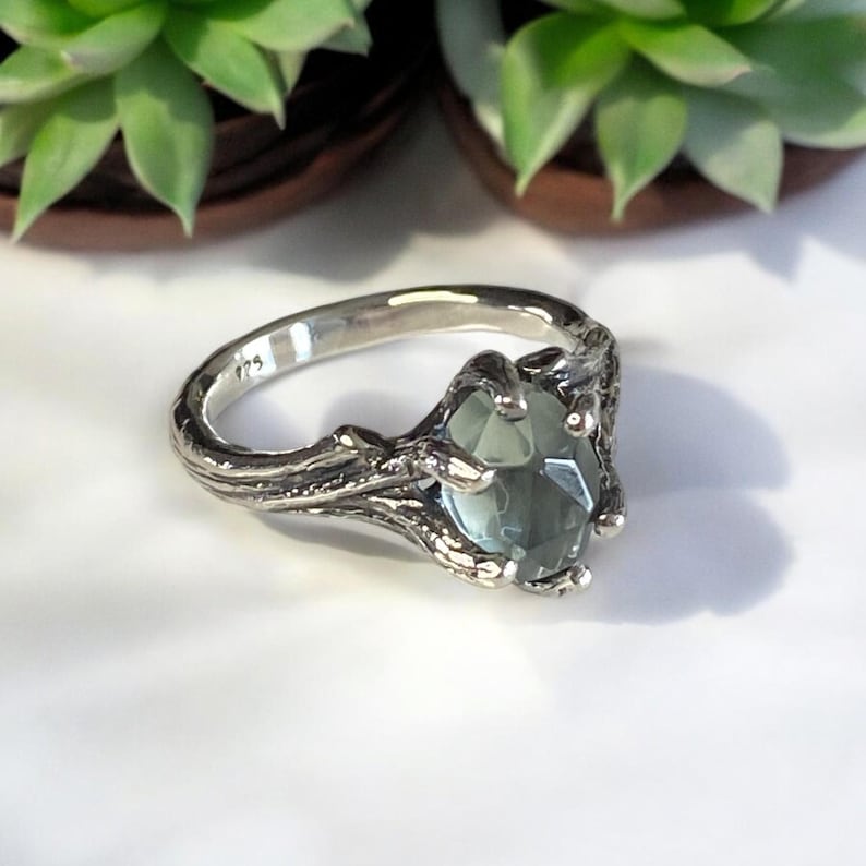 Green Amethyst Sterling Silver Engagement Ring Set - DV Jewelry Designs