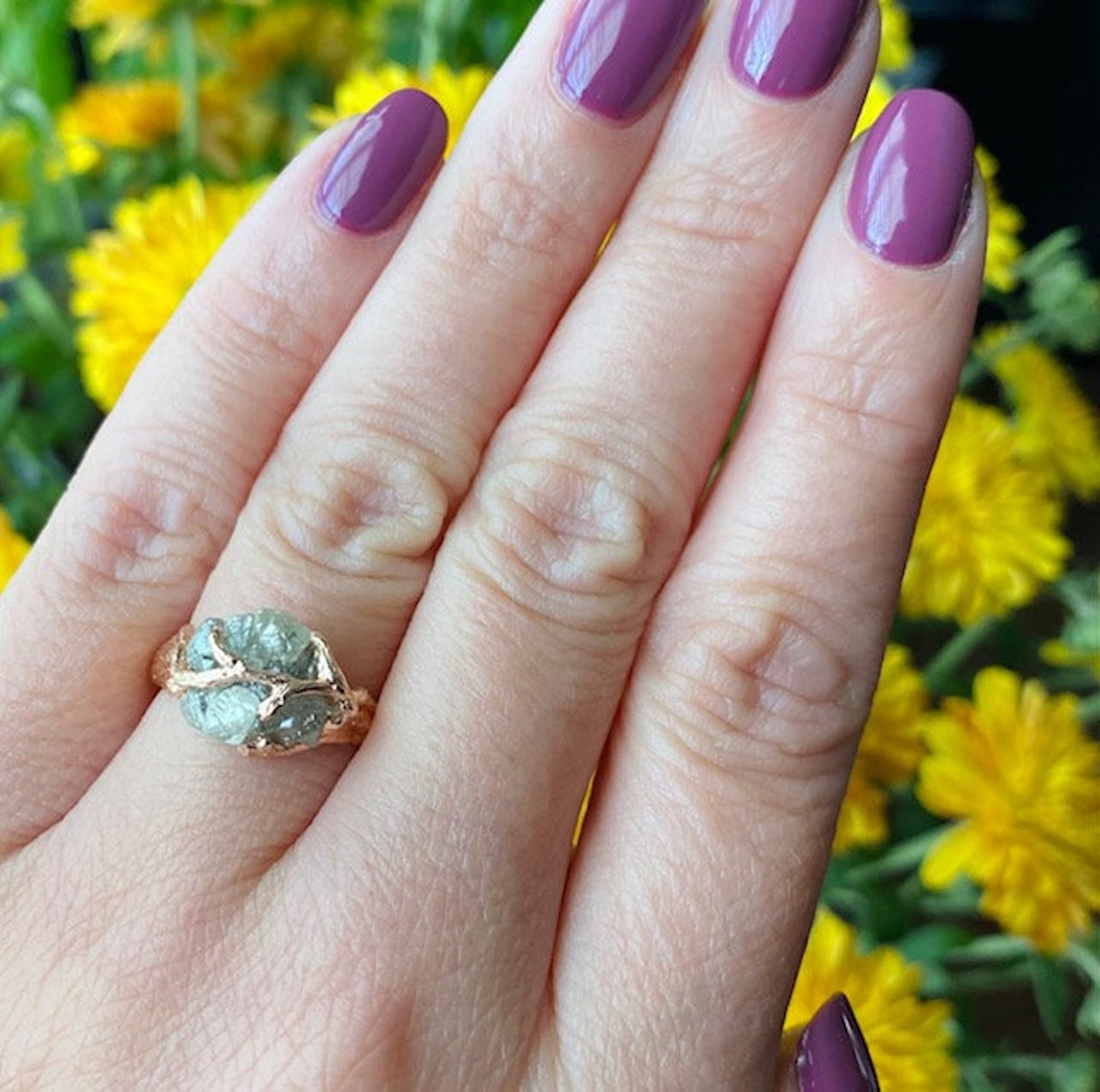 Unique Raw Diamond Engagement Ring – Natural Twig Branch Setting - DV Jewelry Designs #