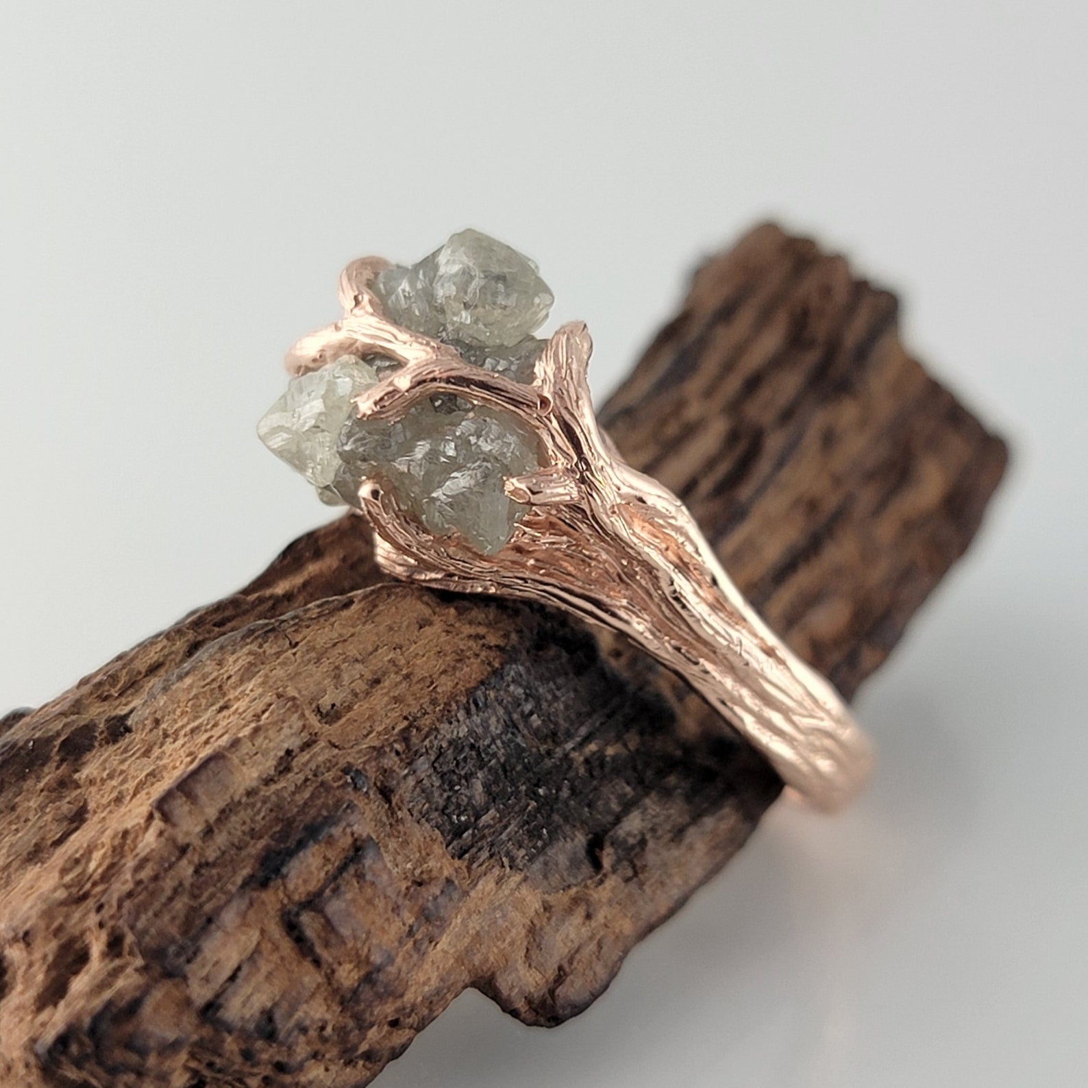 Unique Raw Diamond Engagement Ring – Natural Twig Branch Setting - DV Jewelry Designs #