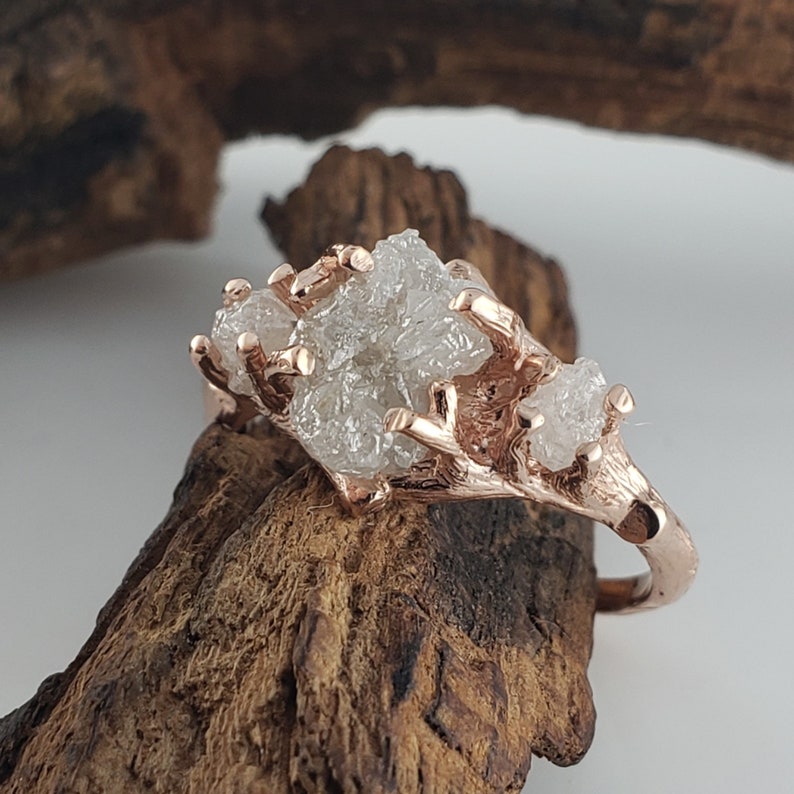 Raw Diamond Gold Twig Engagement Ring