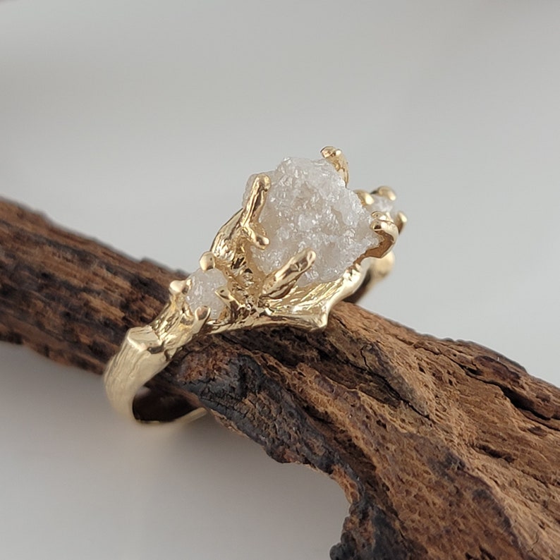 Raw Diamond Gold Twig Engagement Ring