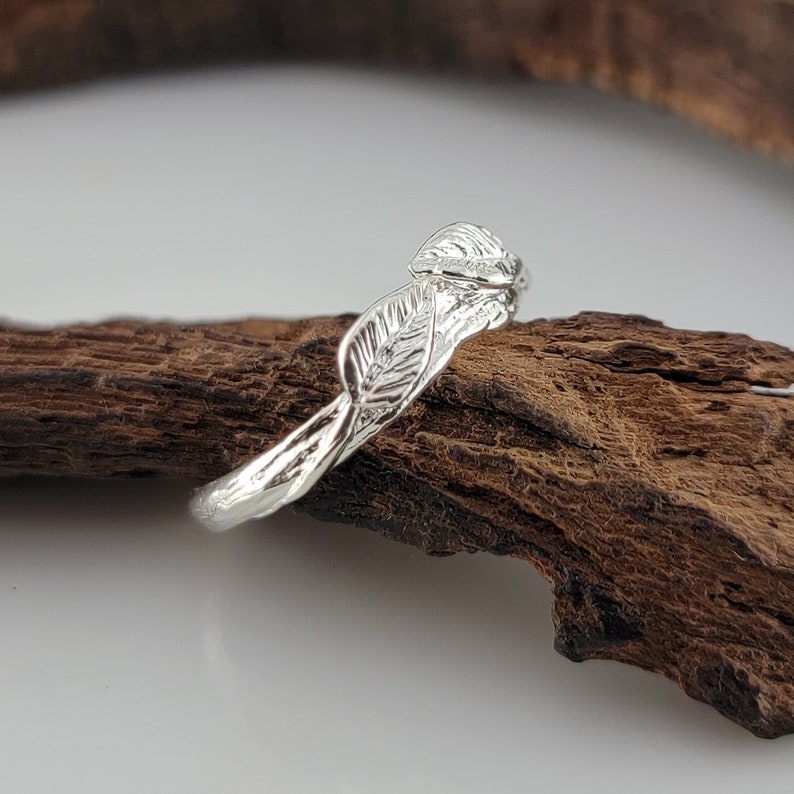 Sterling Silver Leaf and Twig Raw Diamond Ring