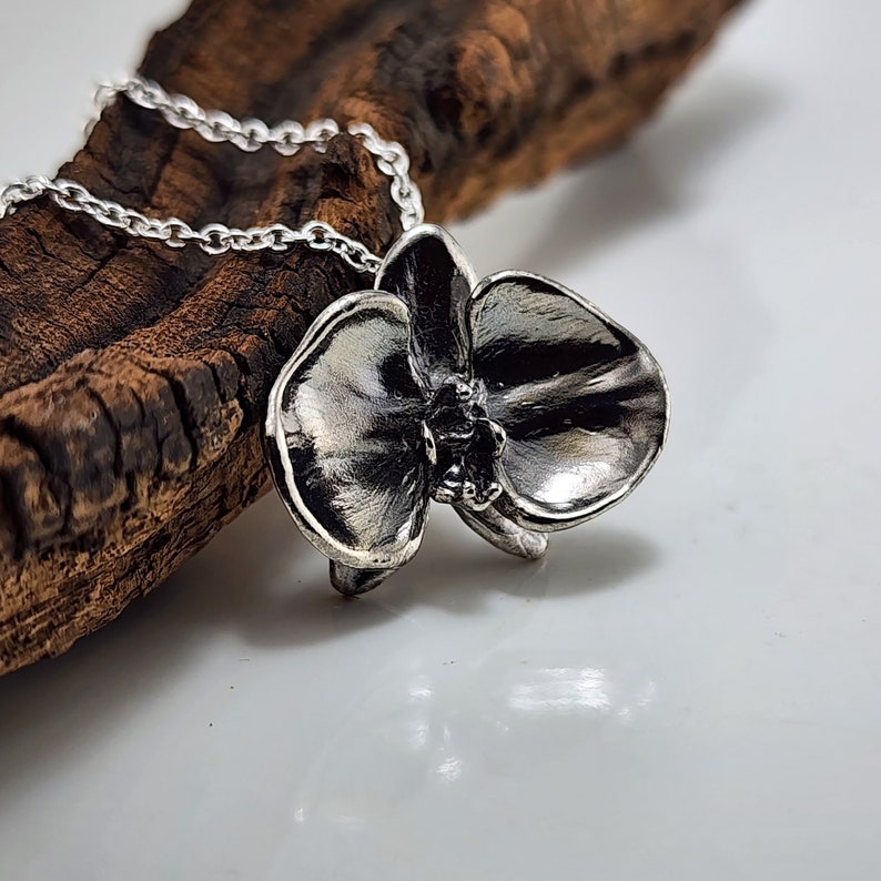 Hand-Sculpted Sterling Silver Phalaenopsis Orchid Pendant