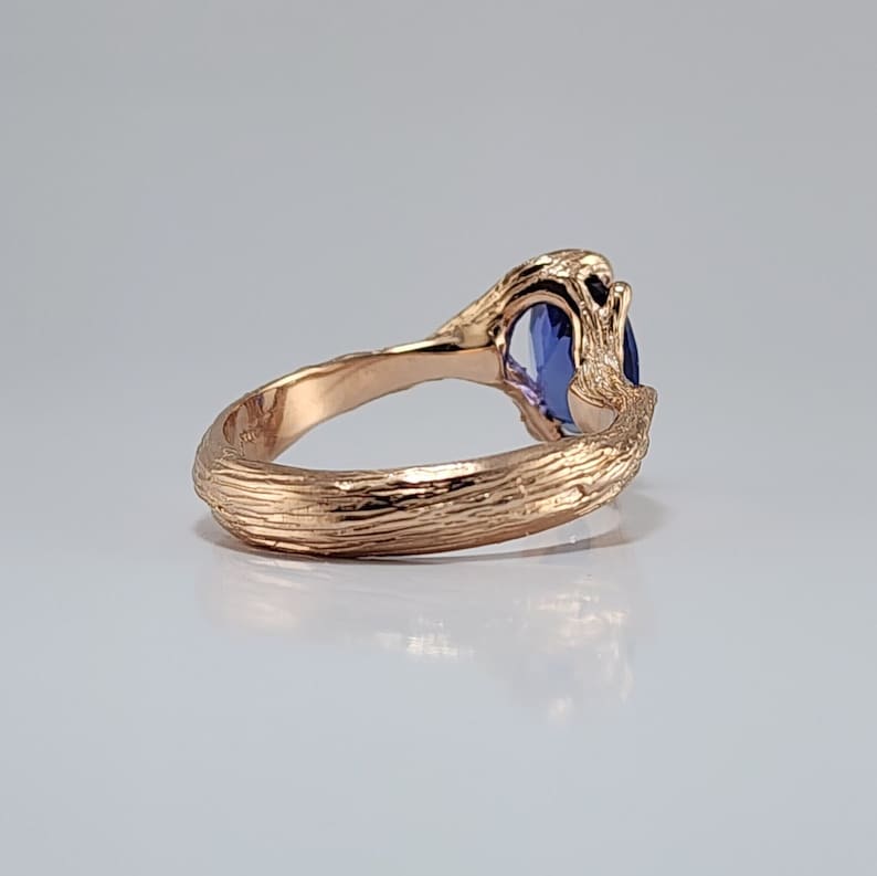 Oval Blue Sapphire Twig Engagement Ring in 14k Rose Gold – Handmade Nature-Inspired Sapphire Ring, Unique Branch Style Fine Jewelry - DV Jewelry Designs #