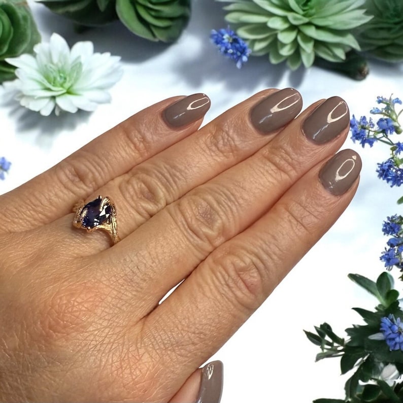 Oval Blue Sapphire Twig Engagement Ring in 14k Rose Gold – Handmade Nature-Inspired Sapphire Ring, Unique Branch Style Fine Jewelry - DV Jewelry Designs #