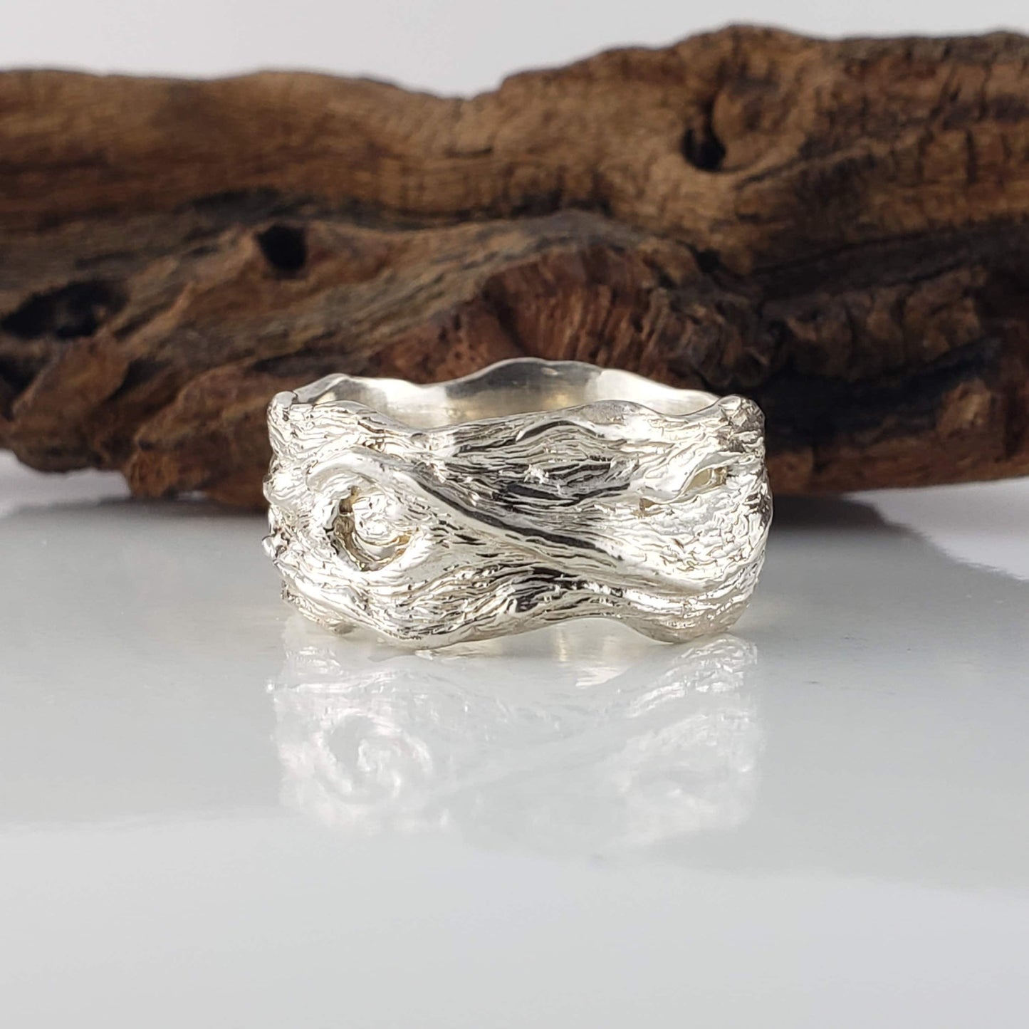 Driftwood Style Wedding Band in Solid Gold