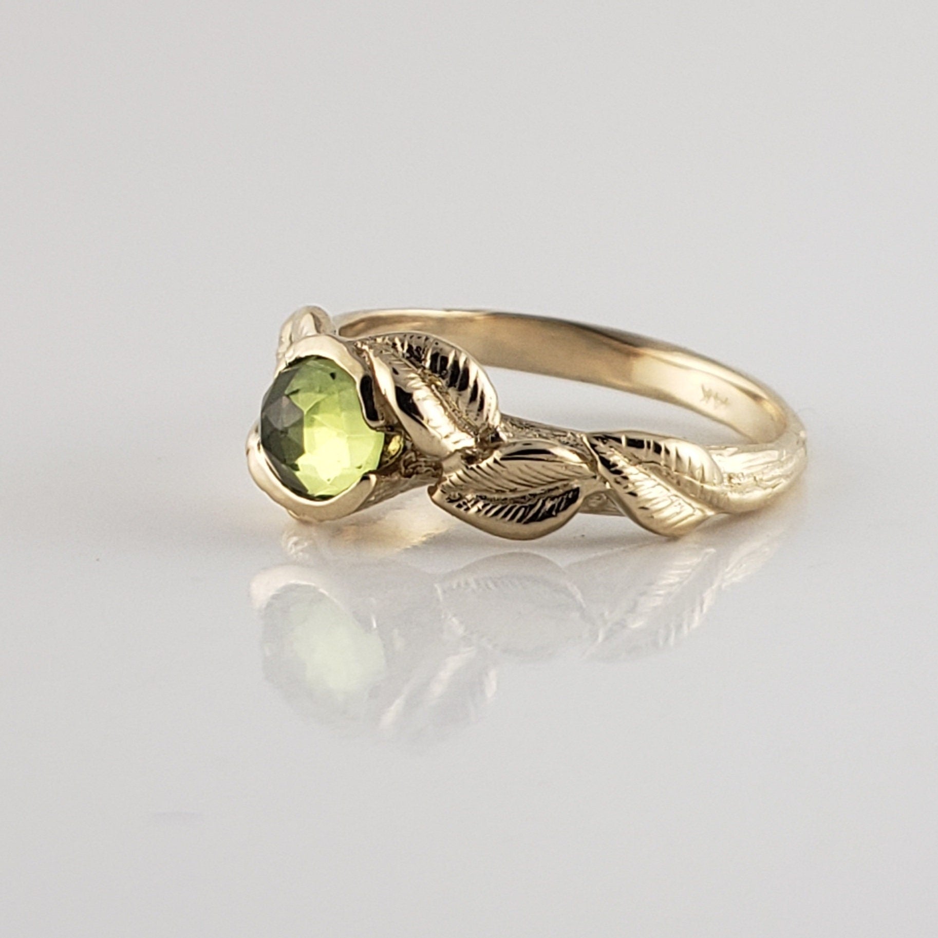 Rose Cut Peridot Leaf Ring - DV Jewelry Designs 