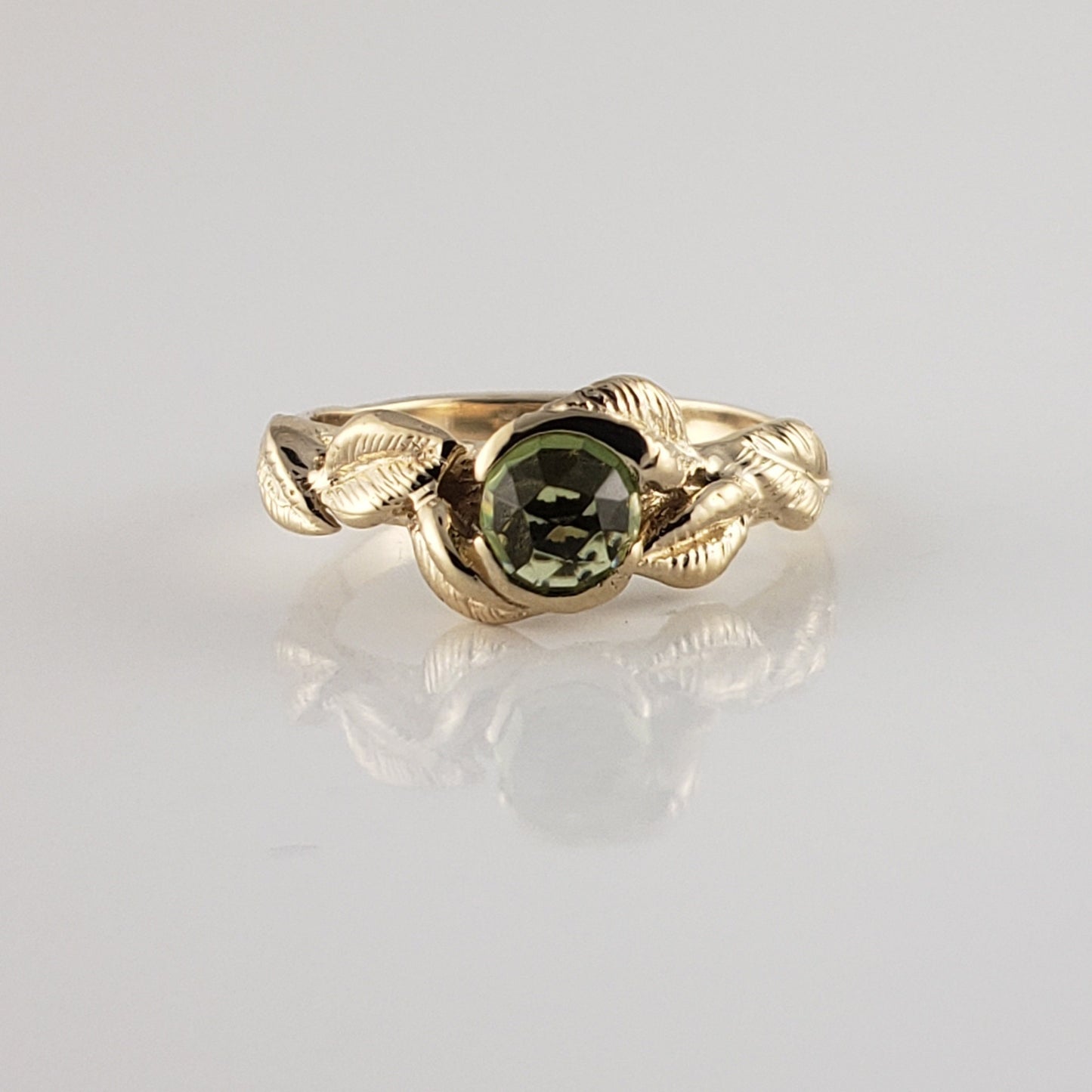 Rose Cut Peridot Leaf Ring - DV Jewelry Designs 