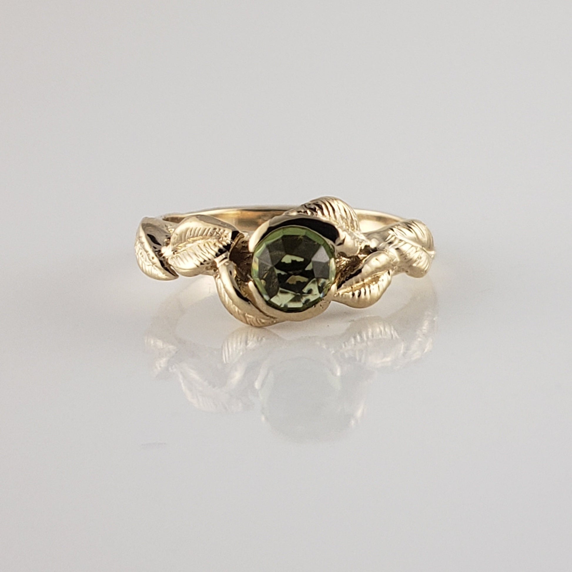 Rose Cut Peridot Leaf Ring - DV Jewelry Designs 