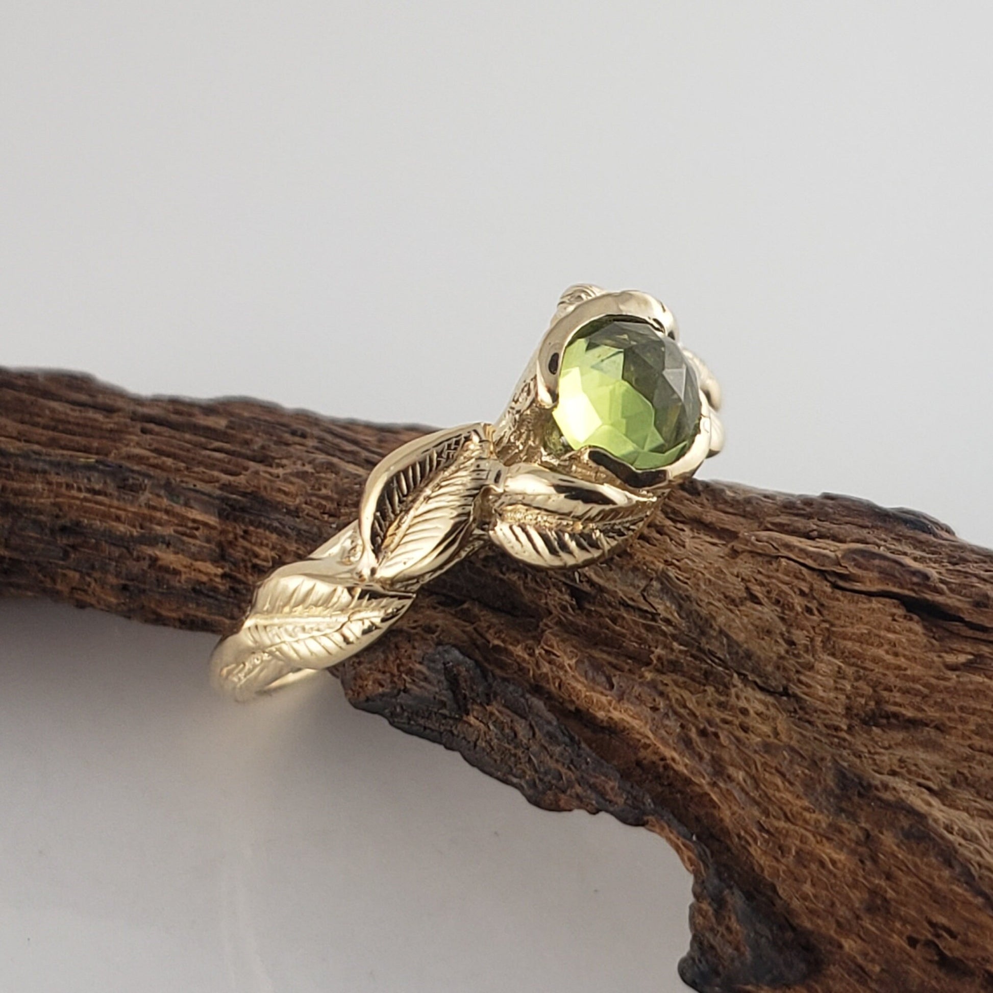 Rose Cut Peridot Leaf Ring - DV Jewelry Designs 