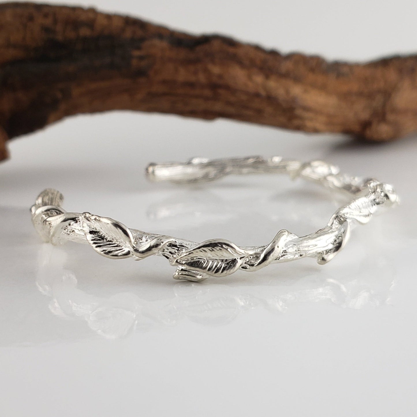 Leaf and Vine Twig Cuff Bracelet in Solid Gold - DV Jewelry Designs