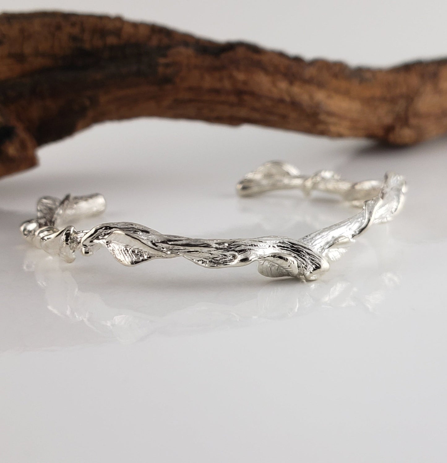 Leaf and Vine Twig Cuff Bracelet in Solid Gold - DV Jewelry Designs