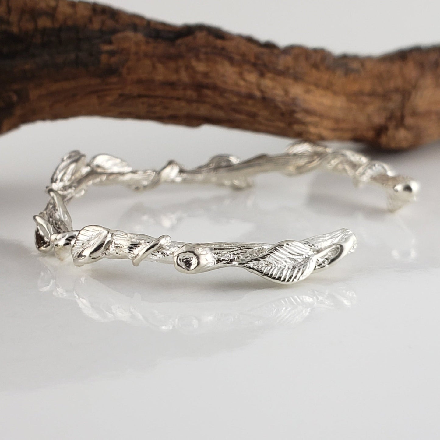 Leaf and Vine Twig Cuff Bracelet in Solid Gold - DV Jewelry Designs