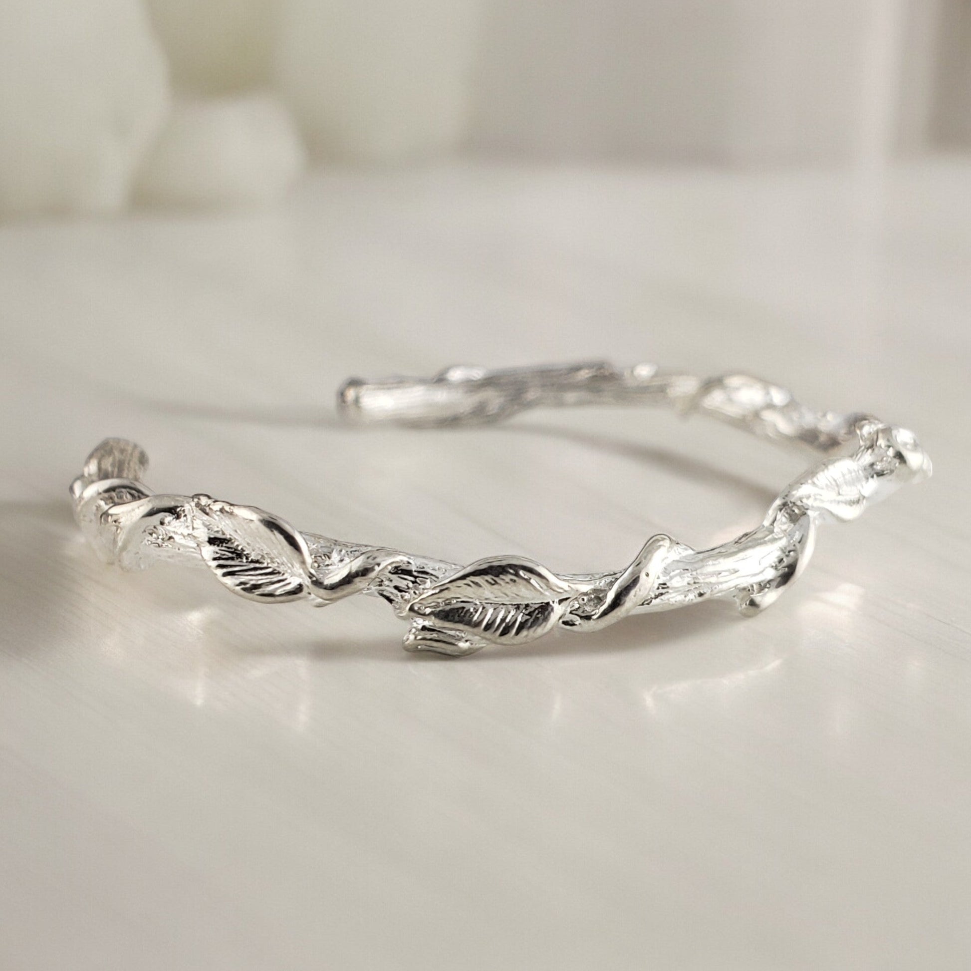 Leaf and Vine Twig Cuff Bracelet in Solid Gold - DV Jewelry Designs