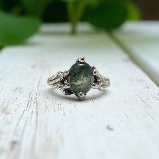 Moss Agate Sterling Silver Ring - DV Jewelry Designs #