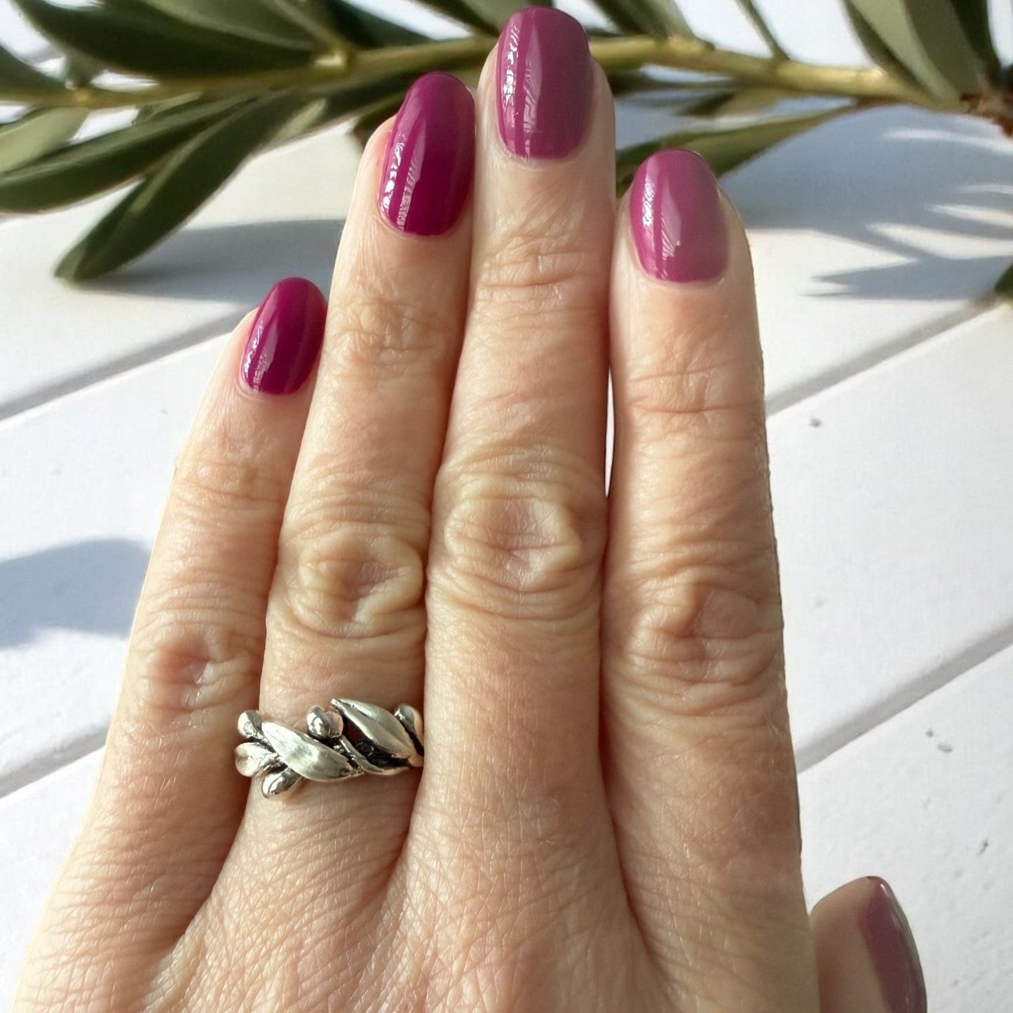 Olive Branch Leaf Statement Ring, Satin and Polished Finish - DV Jewelry Designs