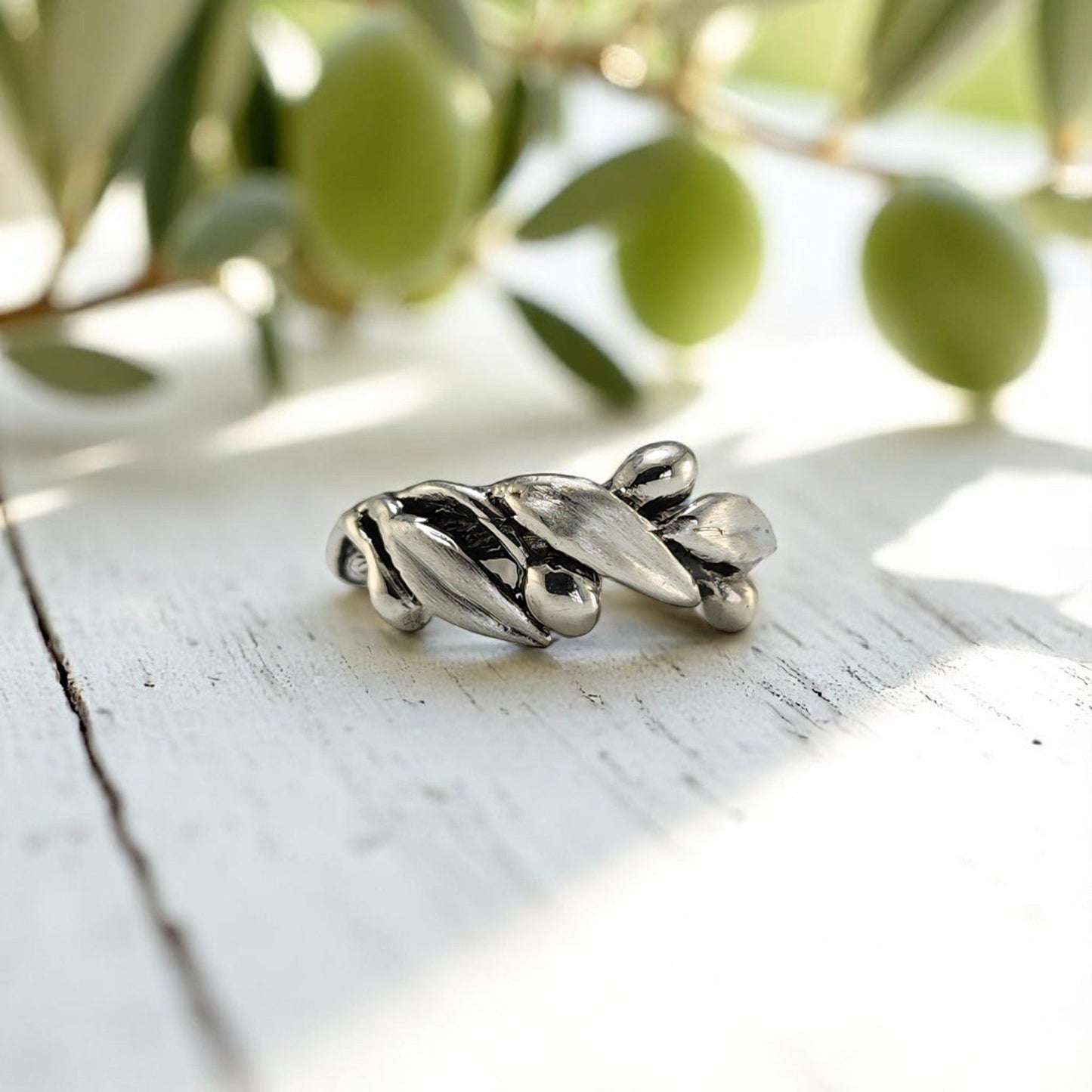 Olive Branch Leaf Statement Ring, Satin and Polished Finish - DV Jewelry Designs
