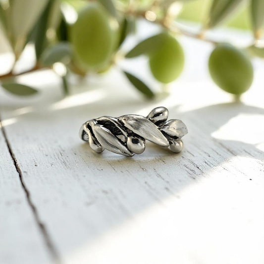 Olive Branch Leaf Statement Ring, Satin and Polished Finish - DV Jewelry Designs