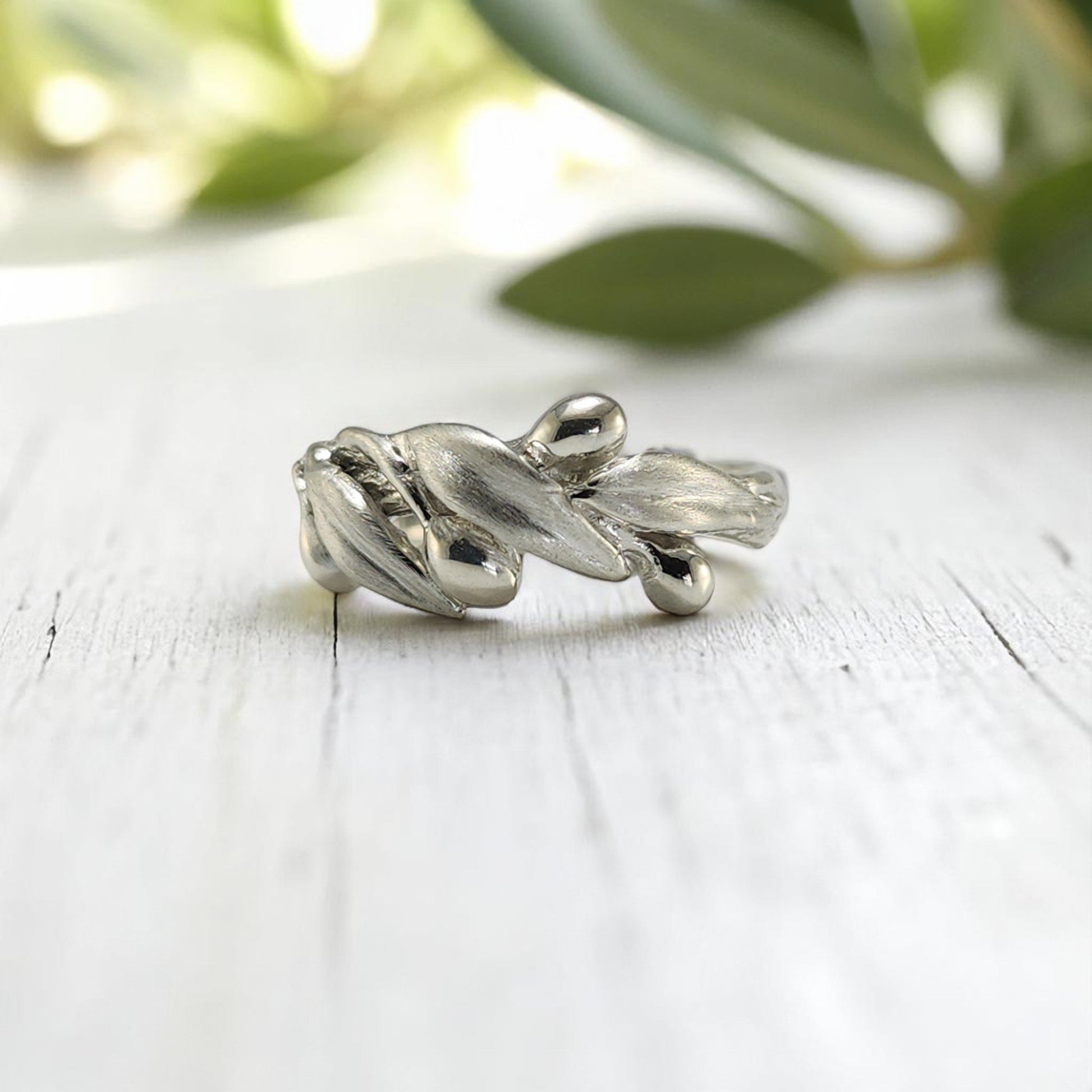 Olive Branch Leaf Statement Ring - Satin Finish - DV Jewelry Designs