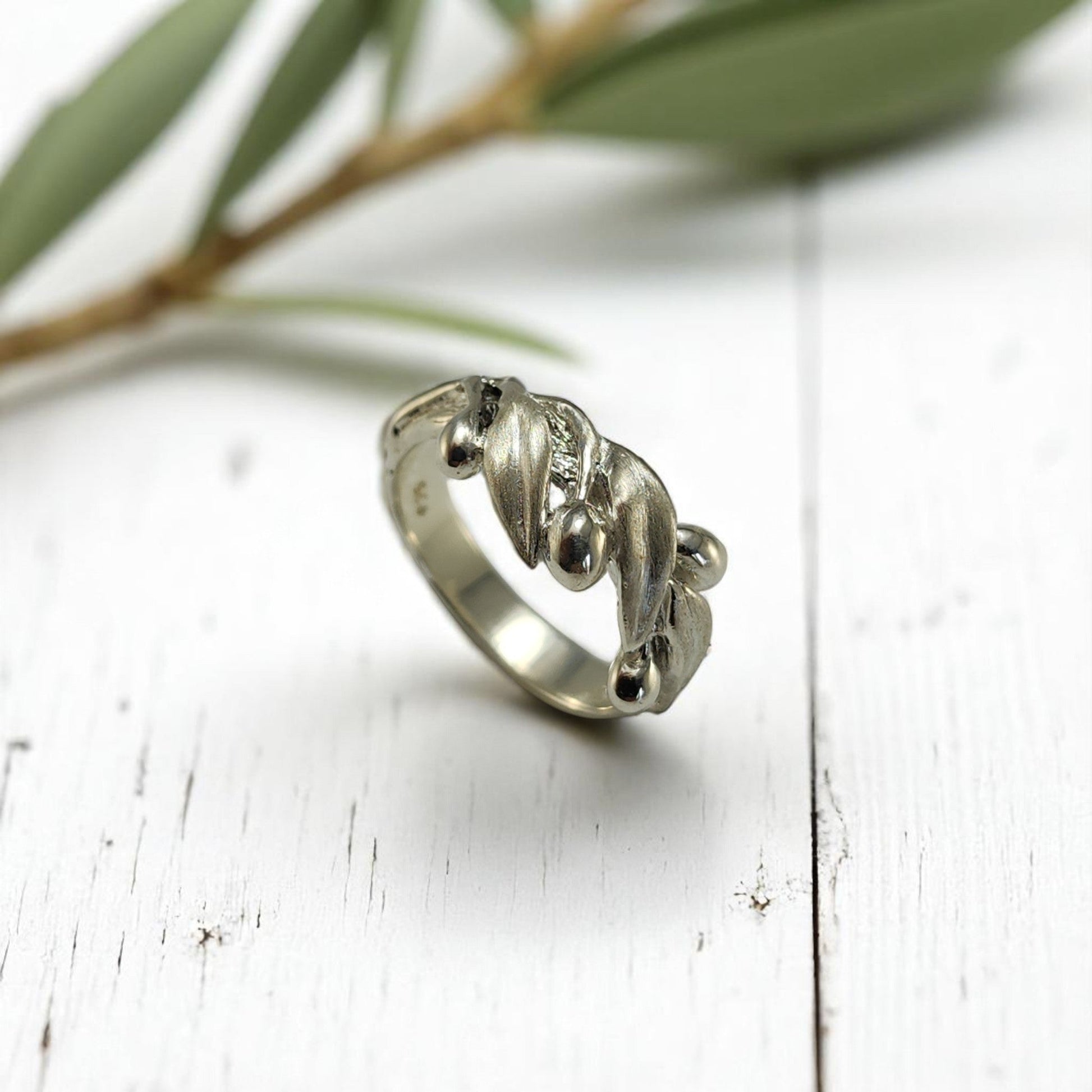 Olive Branch Leaf Statement Ring - Satin Finish - DV Jewelry Designs