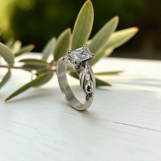 Olive Branch Moissanite Engagement Ring - DV Jewelry Designs
