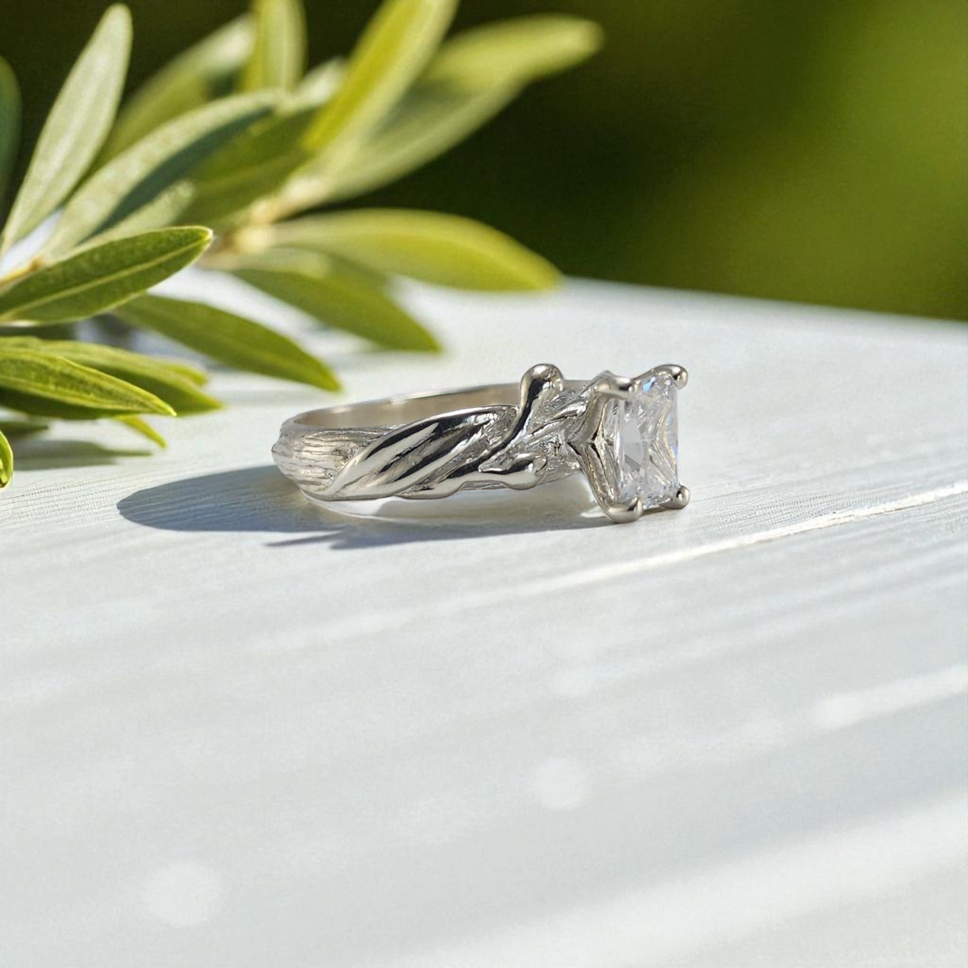 Olive Branch Moissanite Engagement Ring - DV Jewelry Designs