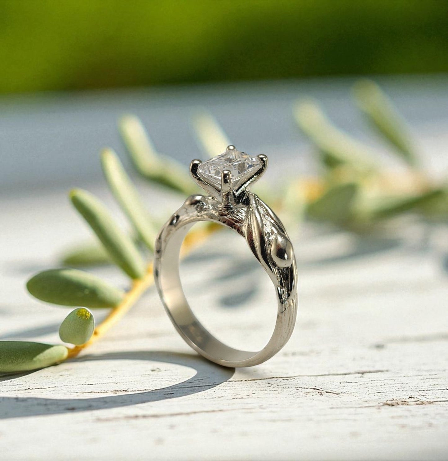 Olive Branch Moissanite Engagement Ring - DV Jewelry Designs