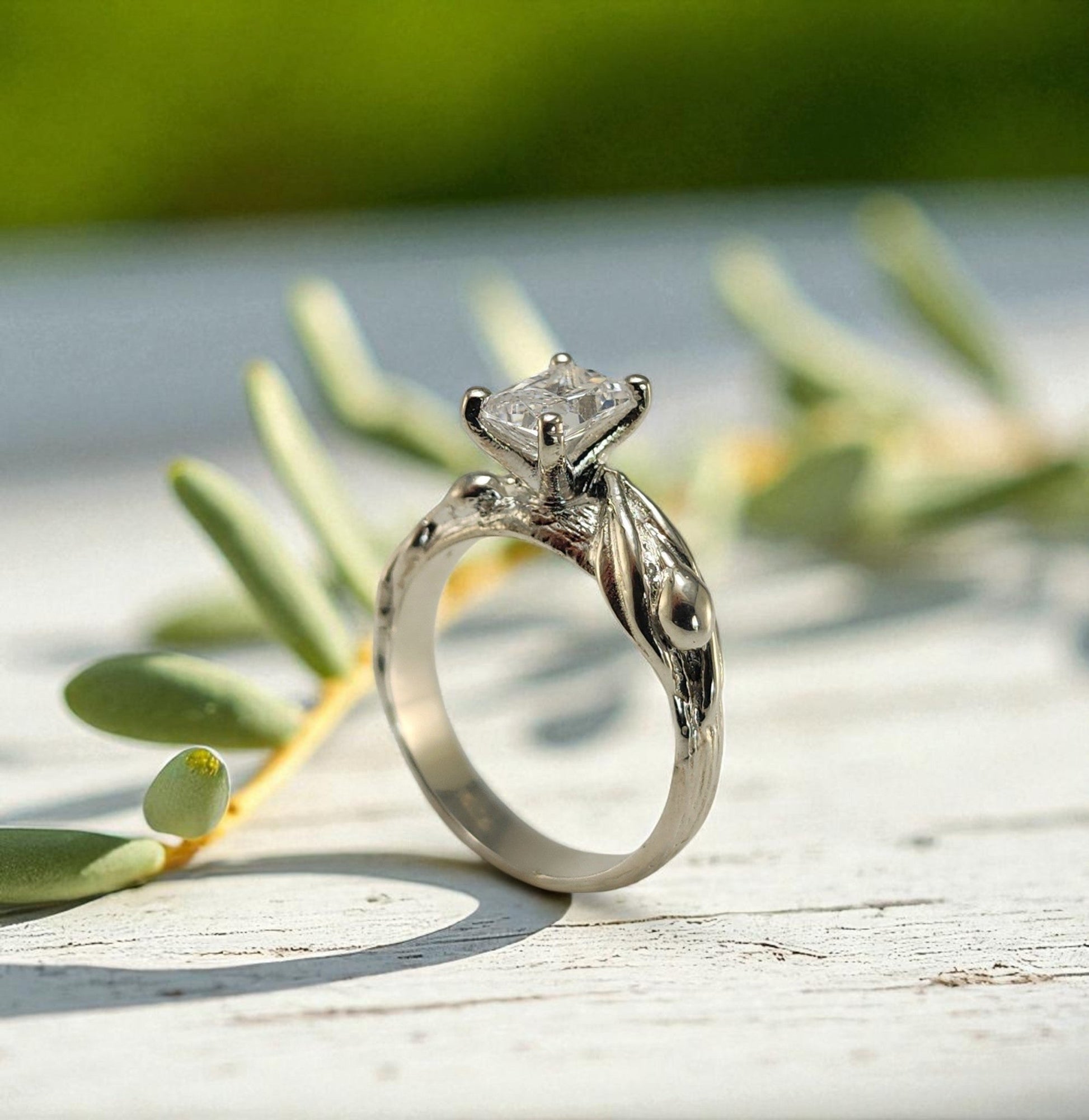 Olive Branch Moissanite Engagement Ring - DV Jewelry Designs