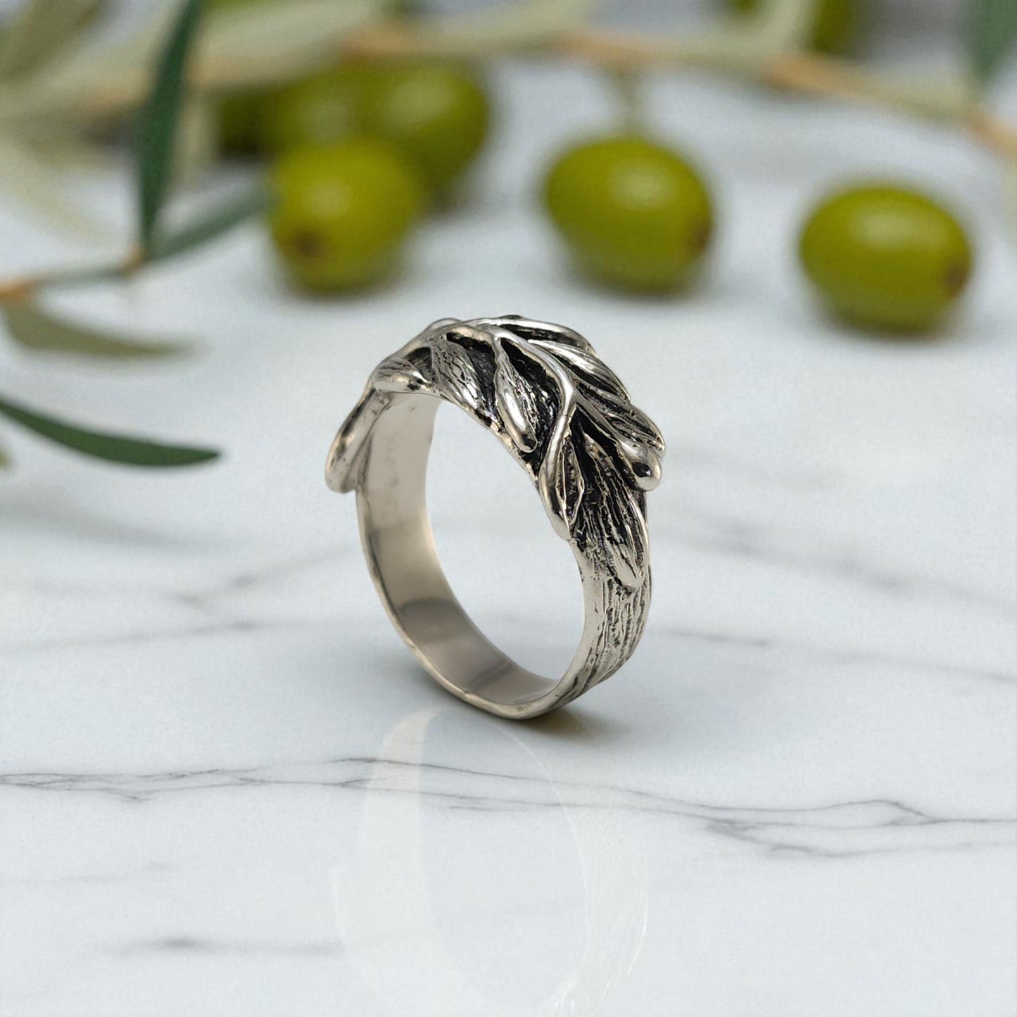 Olive Branch Ring with Round Peridot - DV Jewelry Designs #