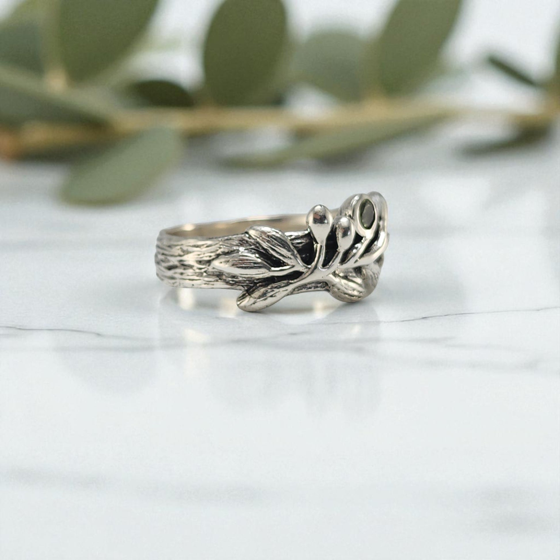 Olive Branch Ring with Round Peridot - DV Jewelry Designs #