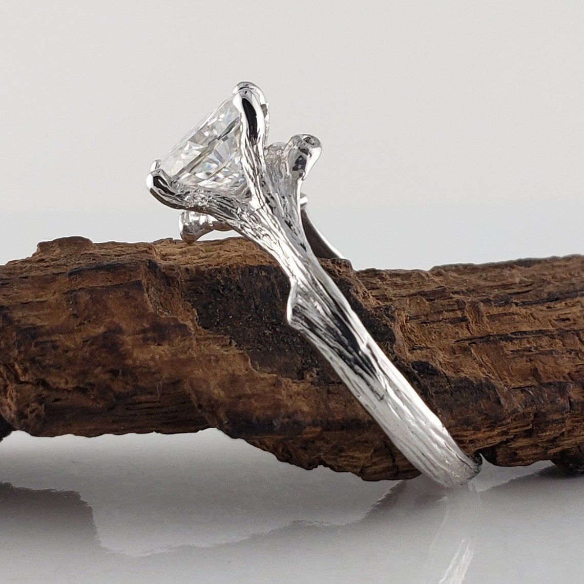 Oval Moissanite Twig Engagement Ring - DV Jewelry Designs