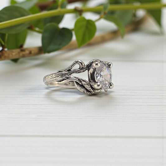 Oval Moissanite Twig Engagement Ring – Sterling Silver - DV Jewelry Designs #