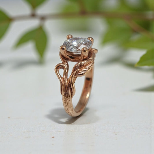 Oval Moissanite Twig Engagement Ring – Nature-Inspired Branch & Leaf Design - DV Jewelry Designs #