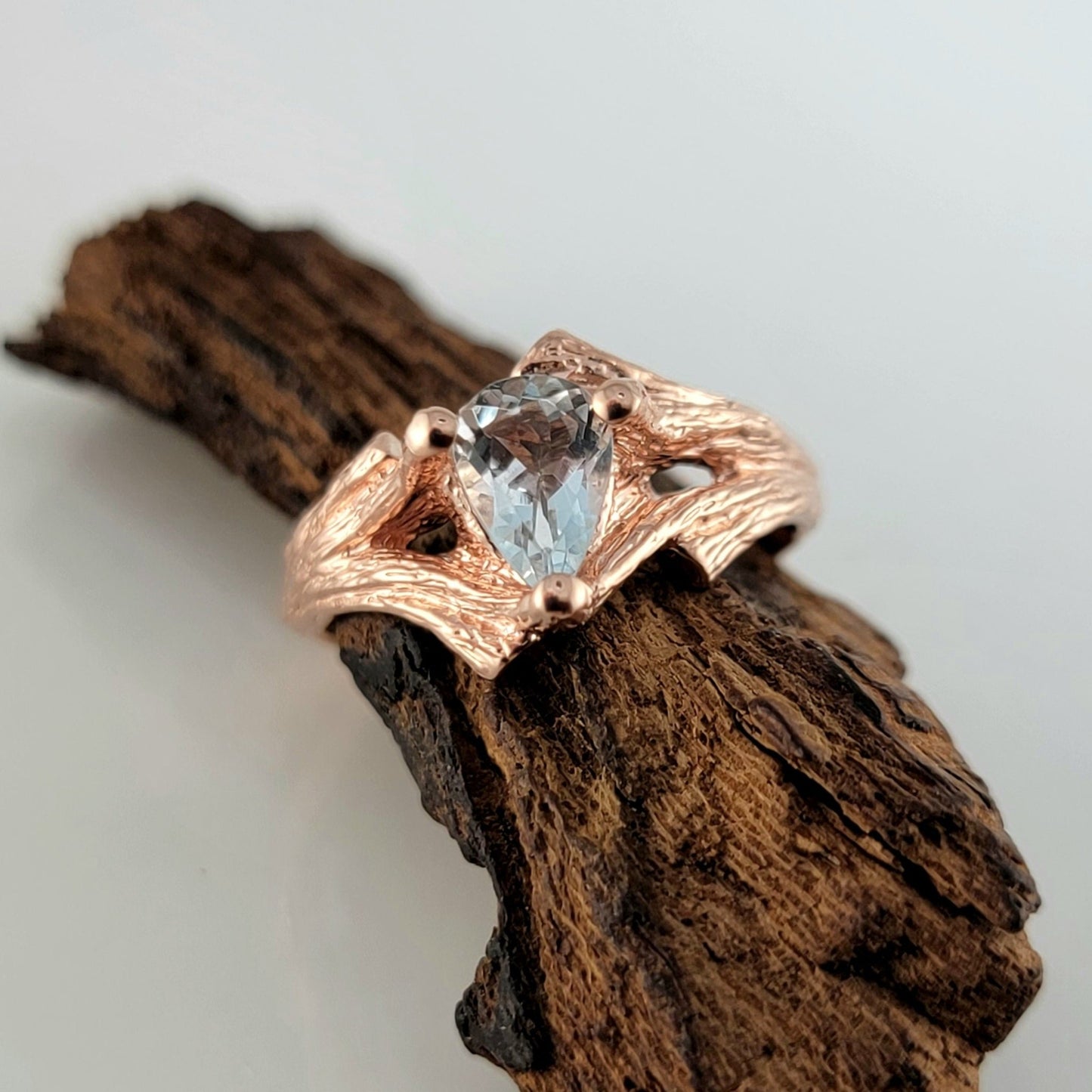 Pear Shaped Aquamarine Twig Engagement Ring or Wedding Set - DV Jewelry Designs