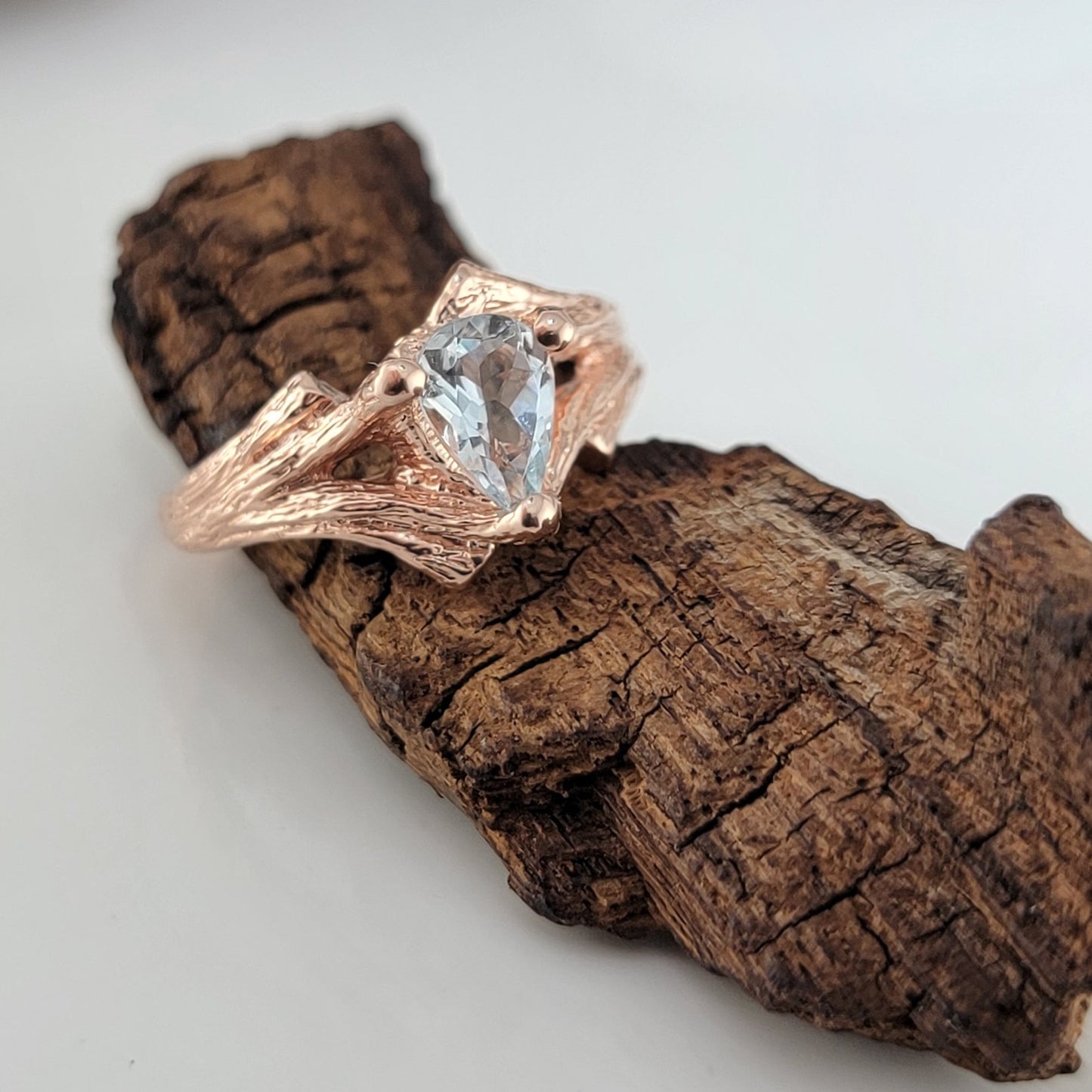 Pear Shaped Aquamarine Twig Engagement Ring or Wedding Set - DV Jewelry Designs