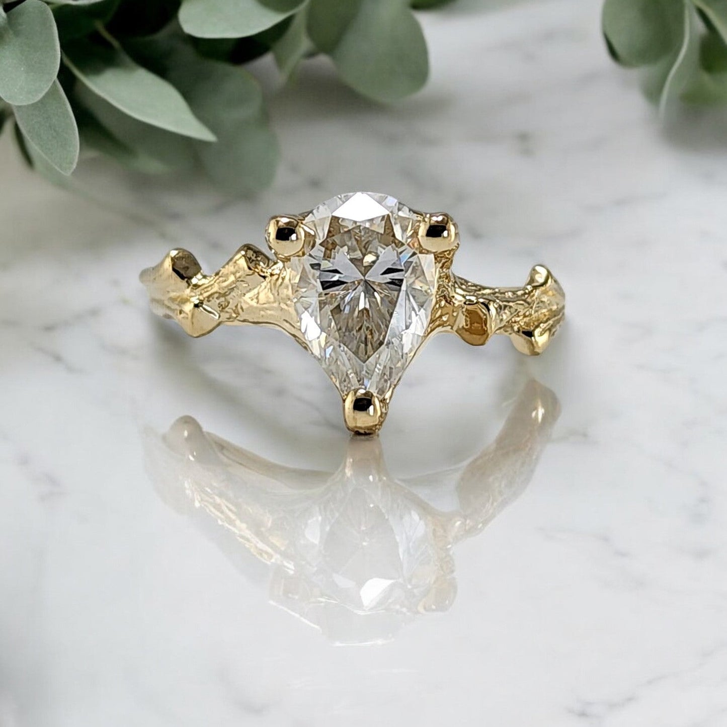 Pear Shaped Moissanite Gold Engagement Ring - DV Jewelry Designs